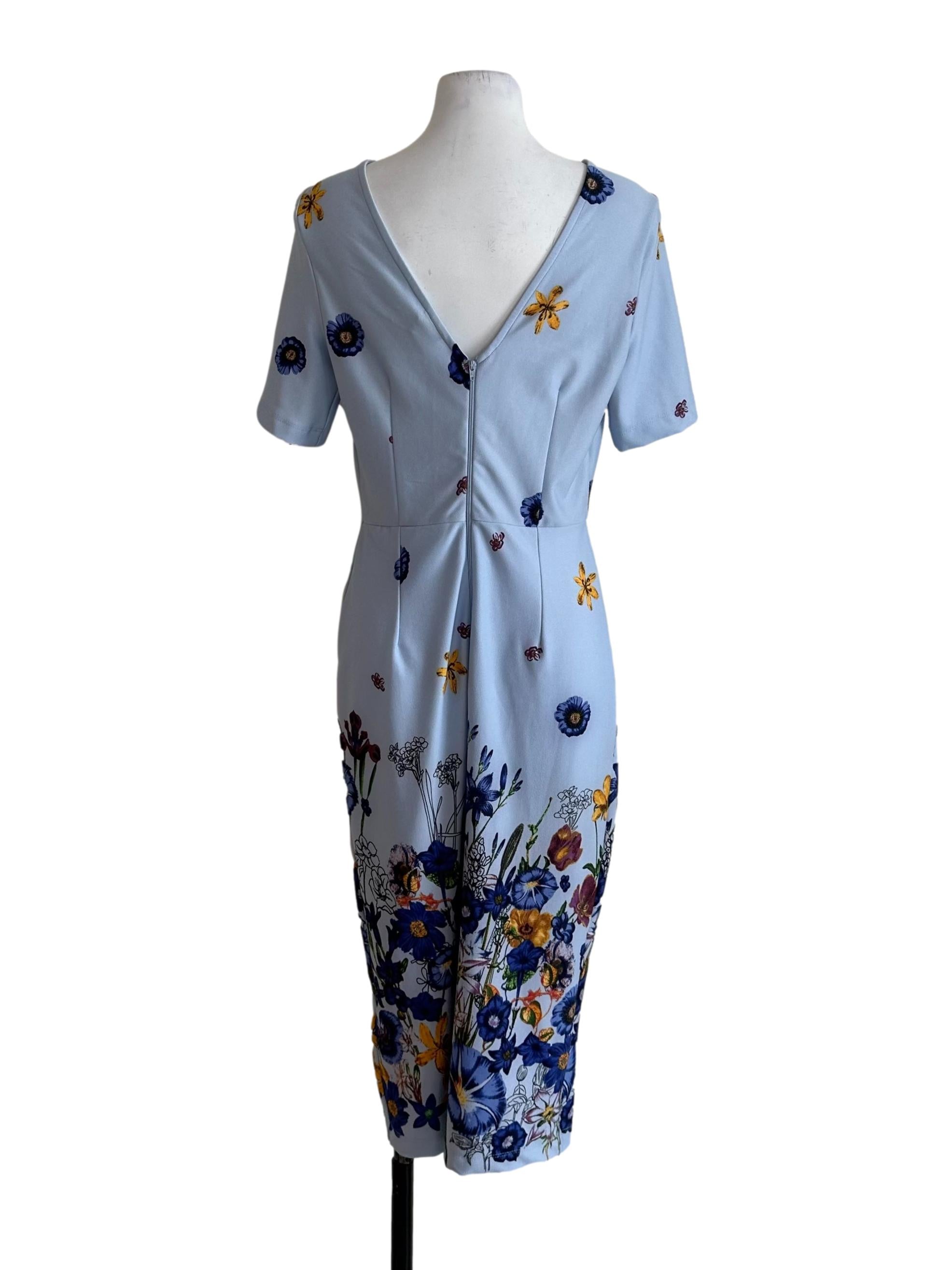 Light Blue Floral Pattern Short Sleeve Dress