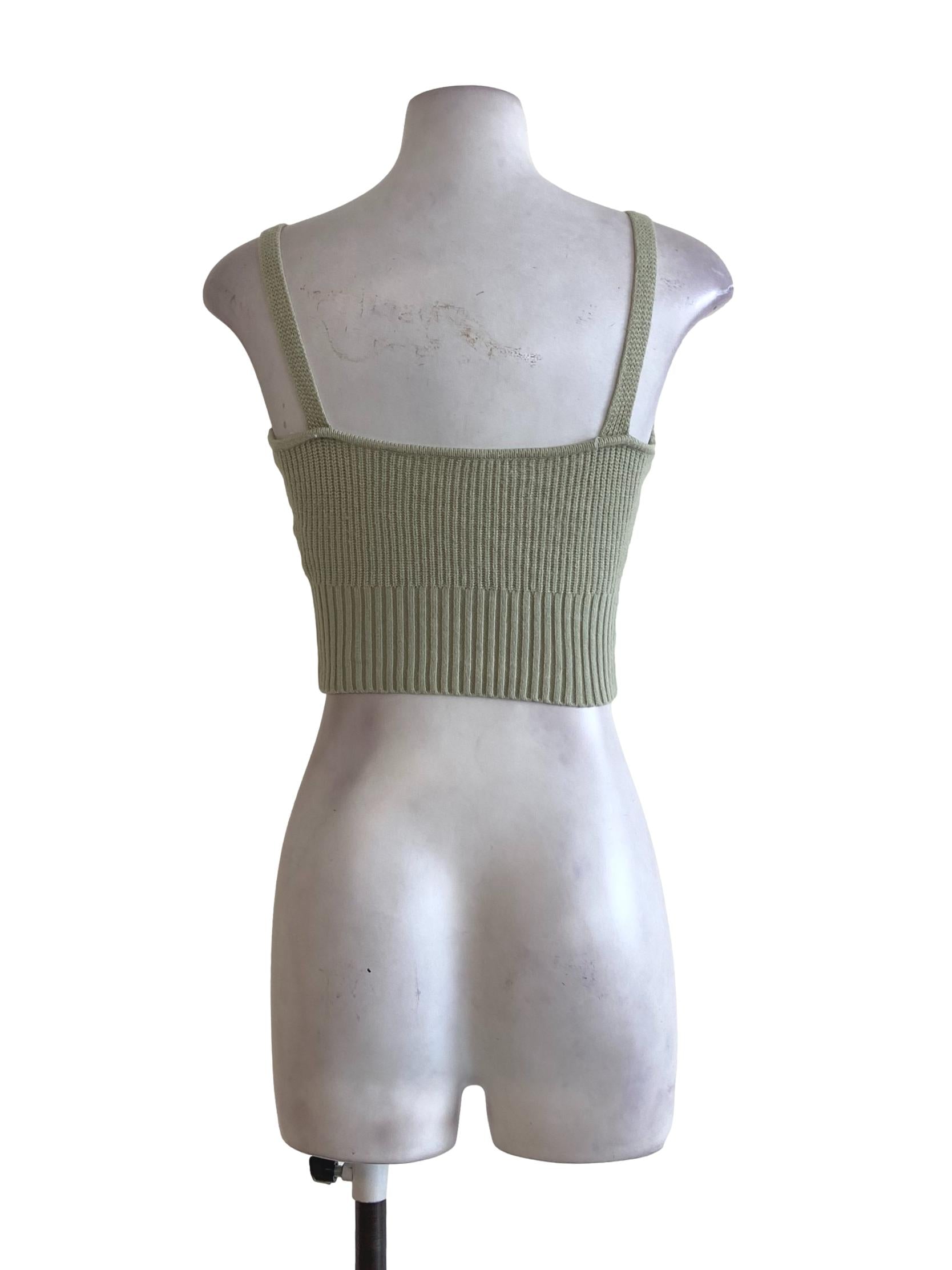 Olive Green Sleeveless Stretchable Crop Top YHF