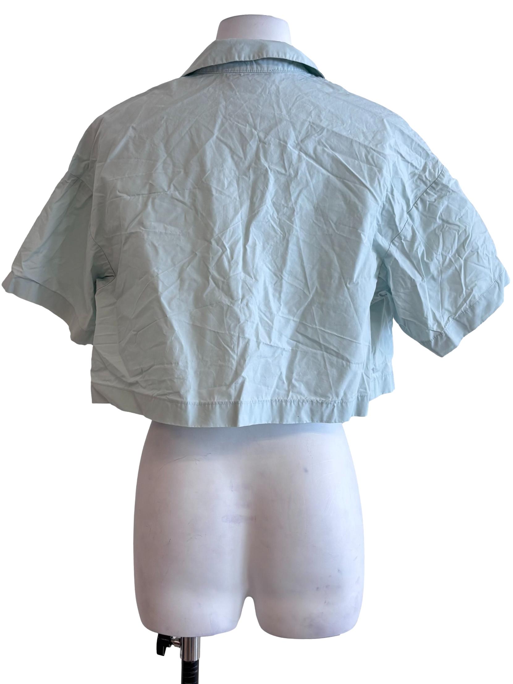 Mint Blue Cropped Boxy Shirt