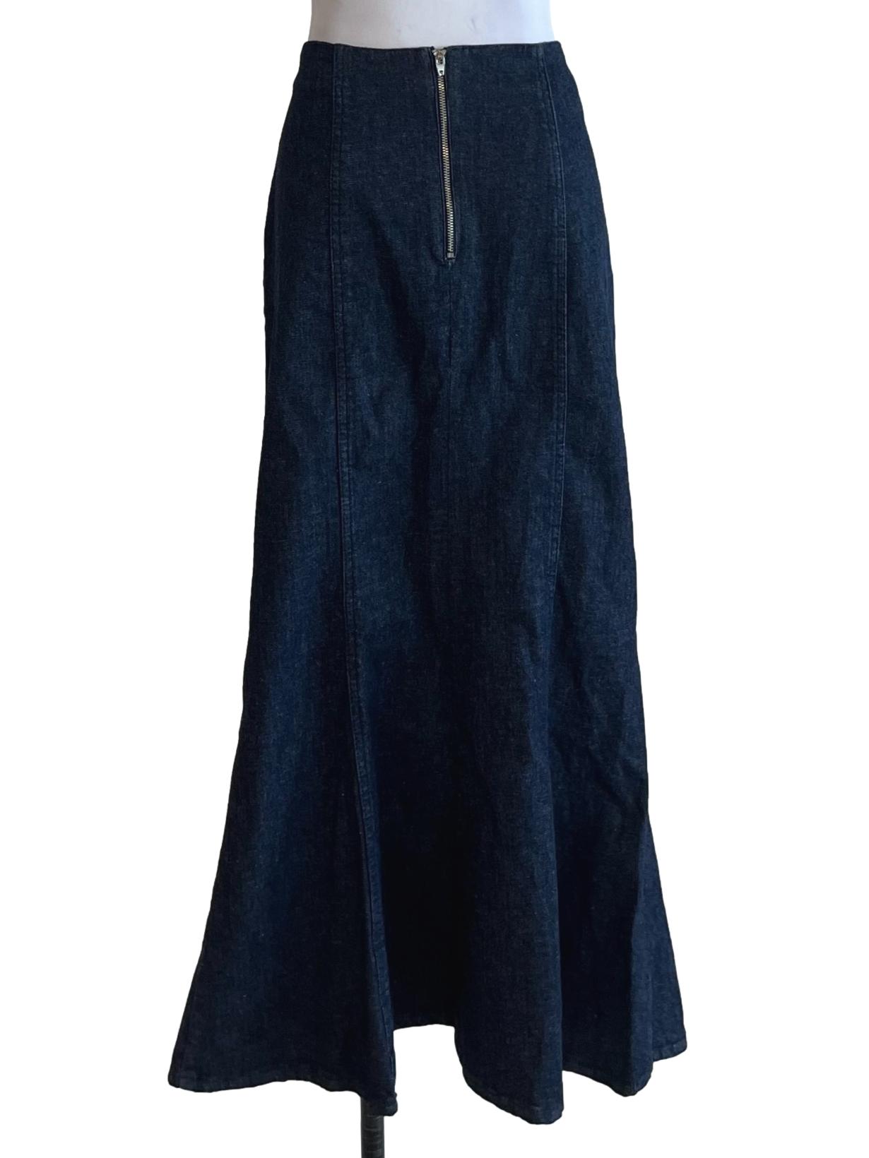 Navy Blue Denim A-Line Skirt