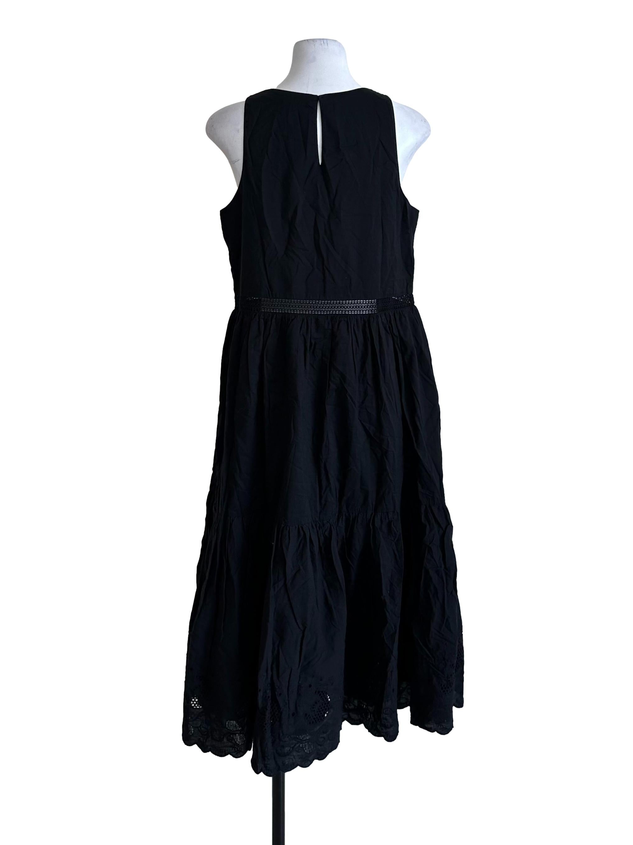 Raven Black Tiered Eyelet Embroidery Border Dress