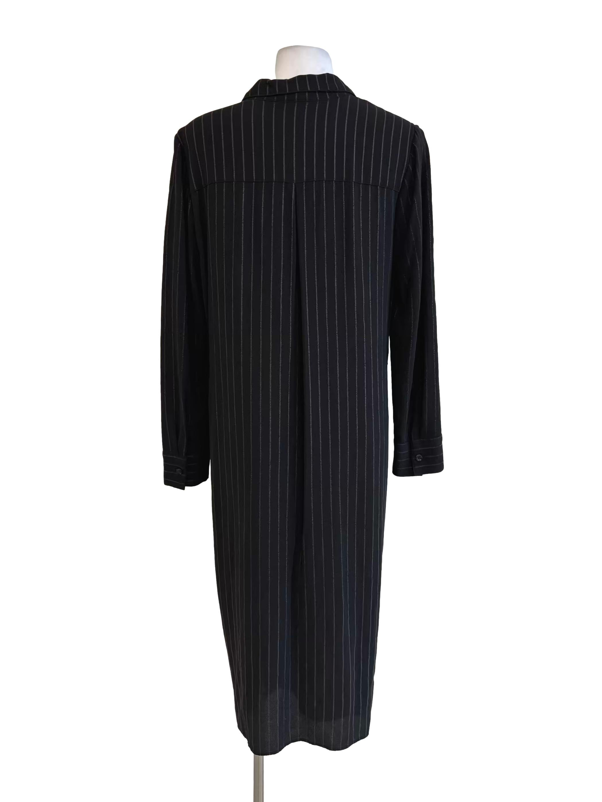 Night Black Striped Front Twist Shirt Dress