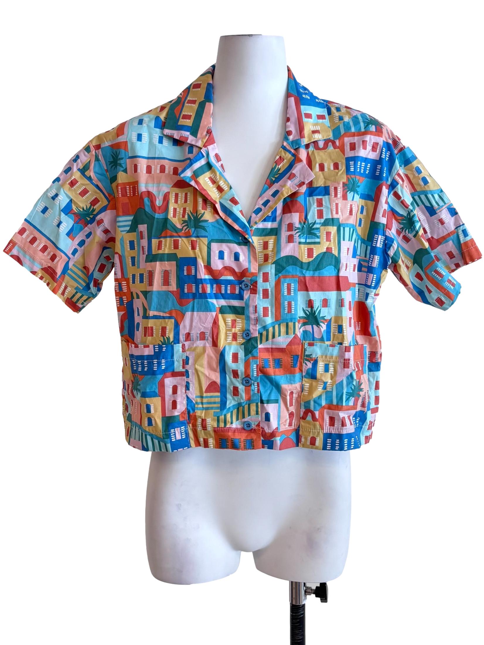 Multicolor Print Cropped Boxy Shirt