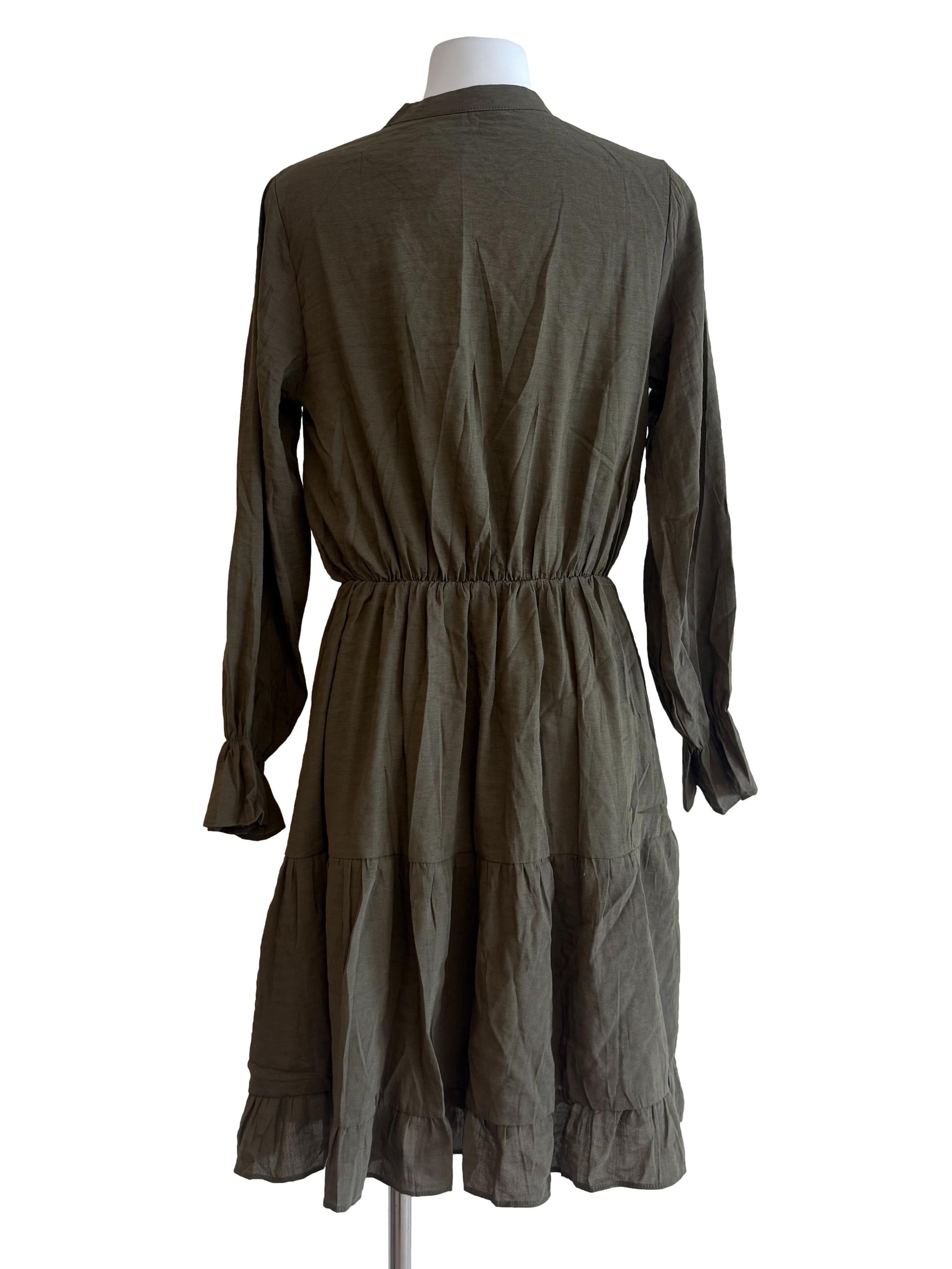 Dusty Green Ruffle Peasant Dress