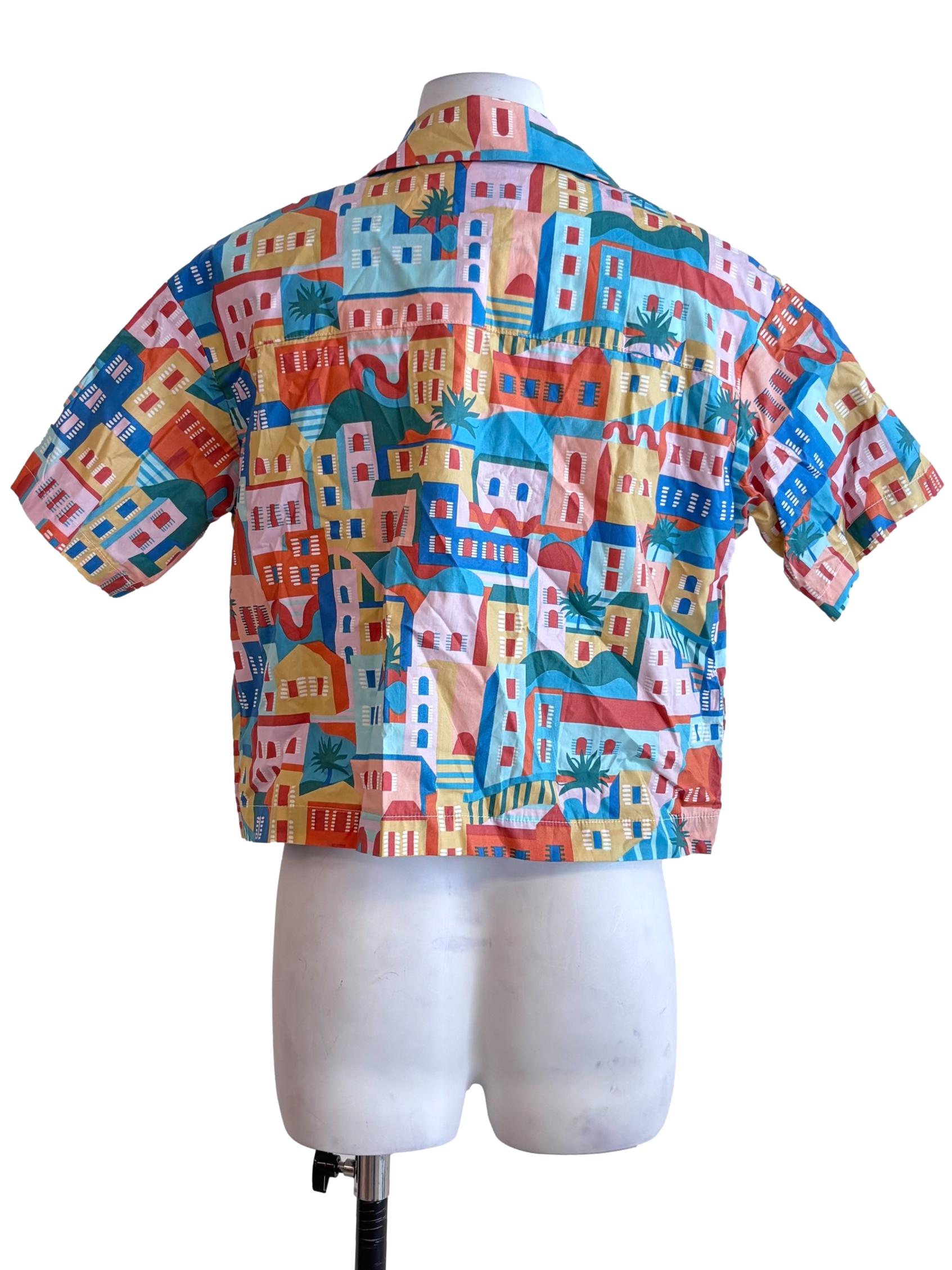 Multicolor Print Cropped Boxy Shirt