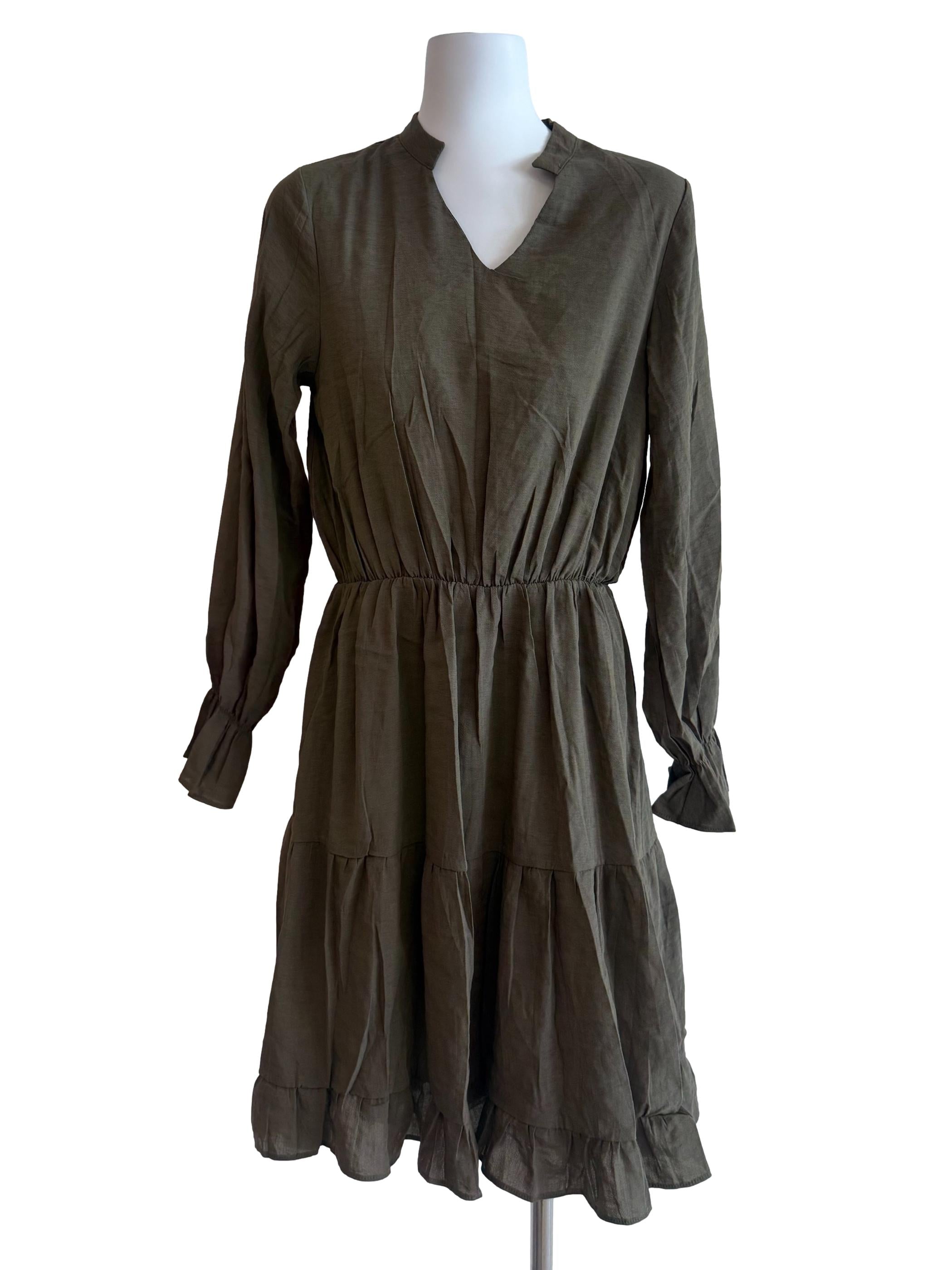 Dusty Green Ruffle Peasant Dress