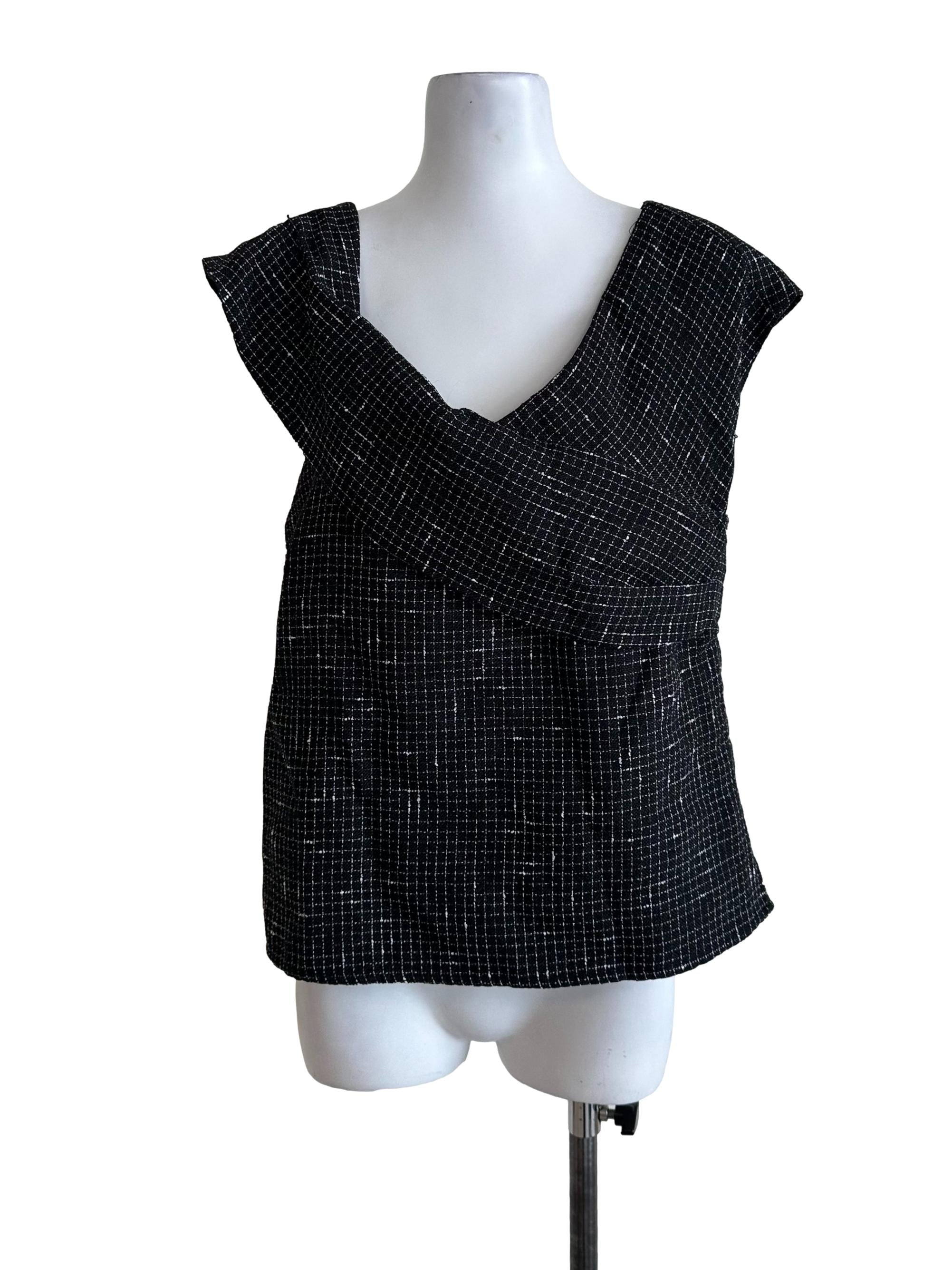 Charcoal Black Textured Overlap Top