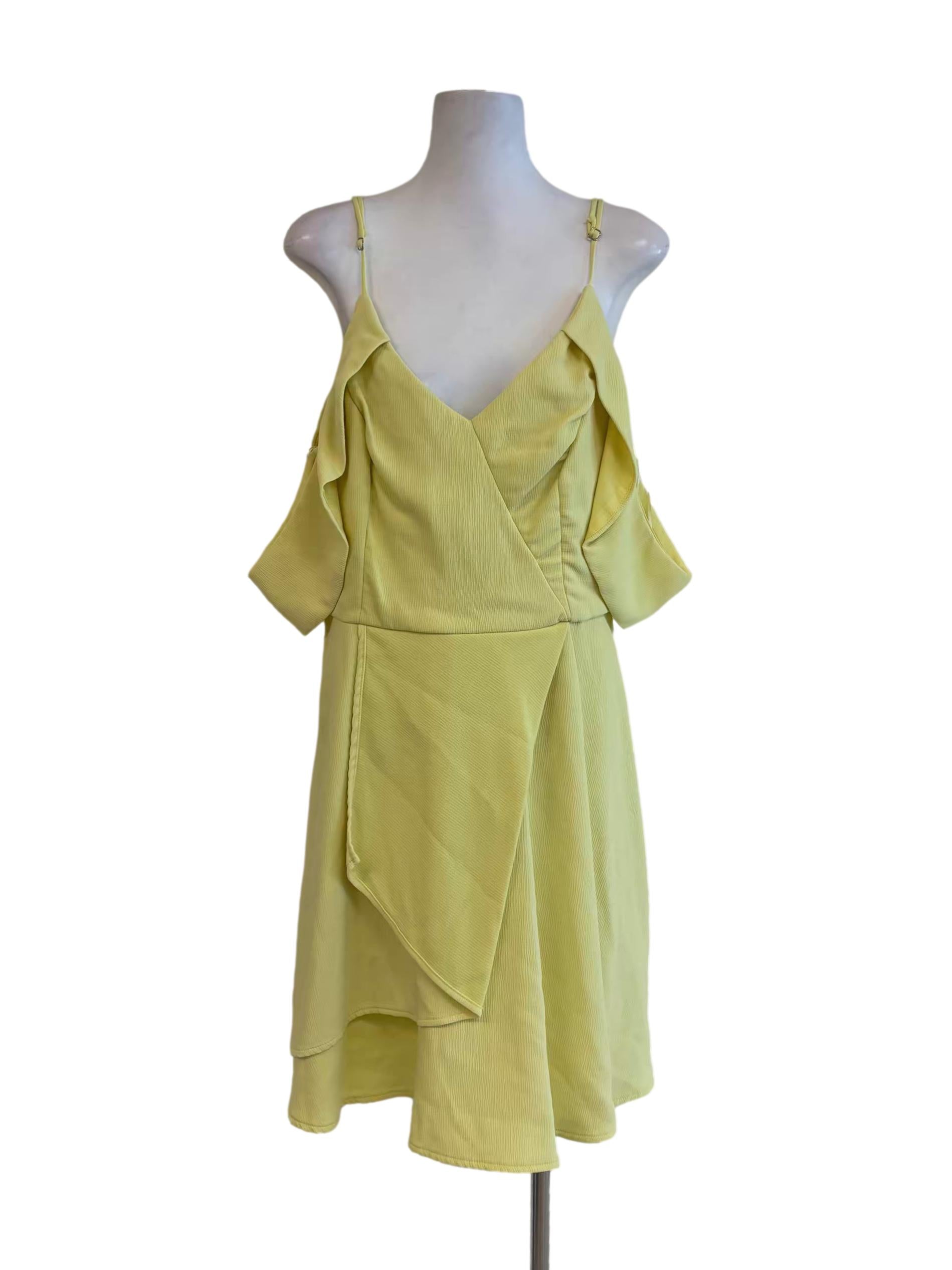 Bright Yellow Off Shoulder Layered Dress