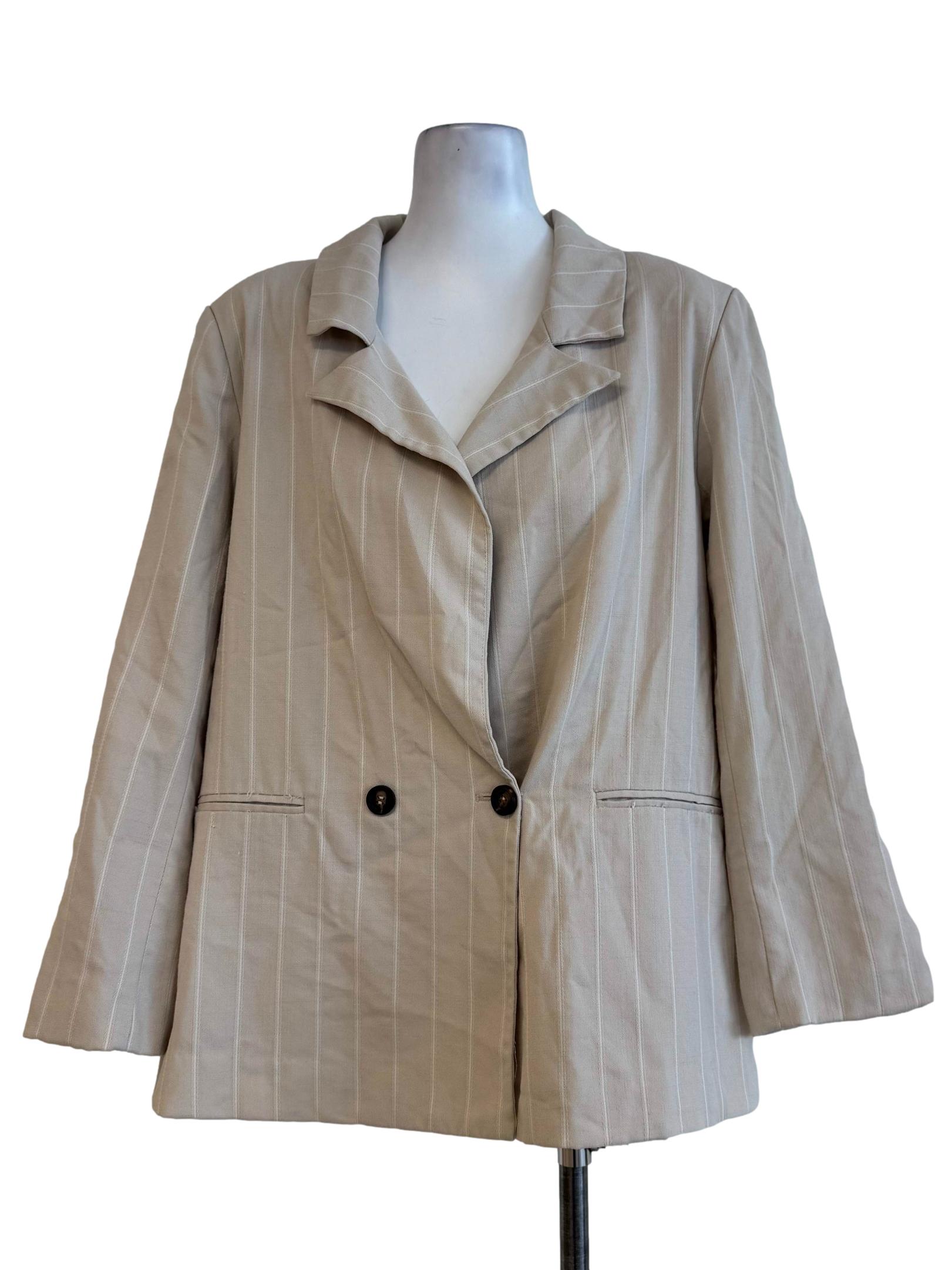 Beige Stripes Two Button Blazer