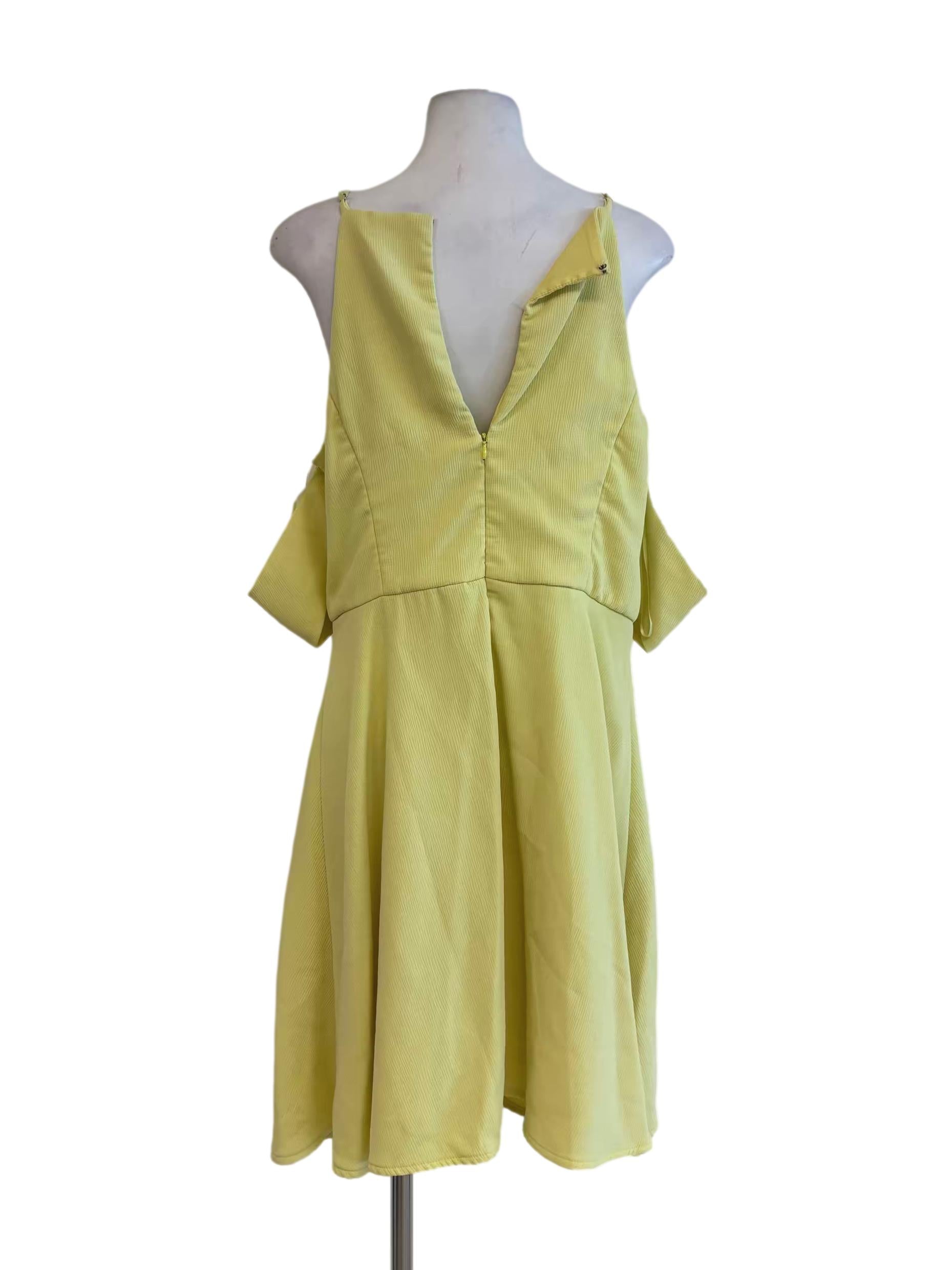 Bright Yellow Off Shoulder Layered Dress