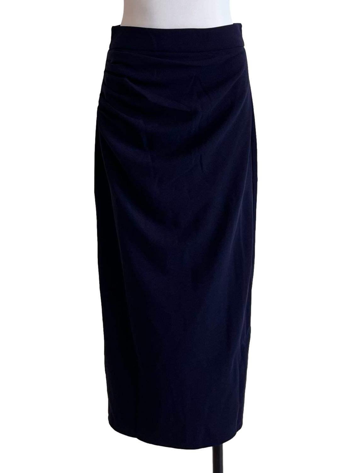 Navy Blue Draped Pencil Skirt