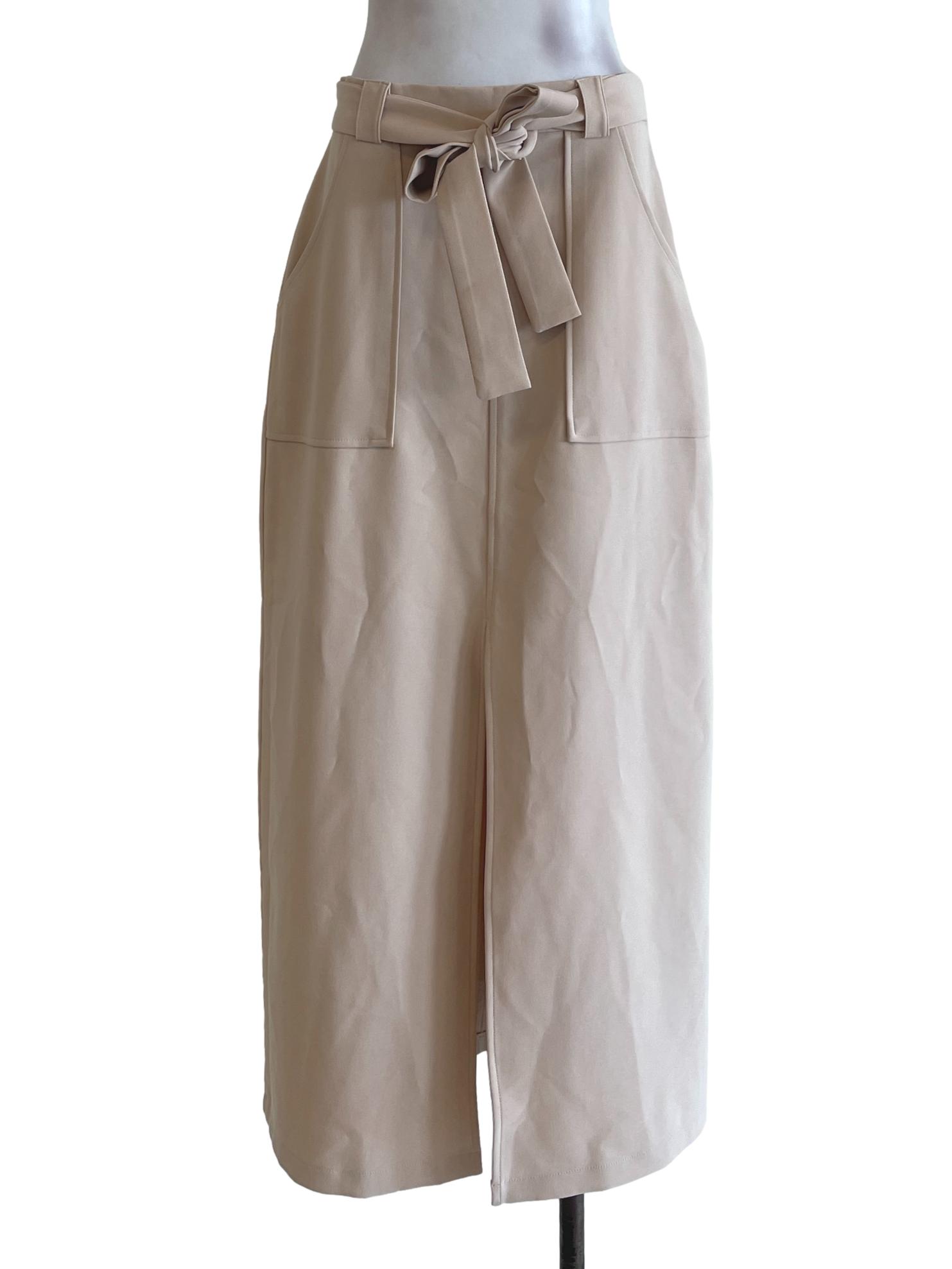 Linen Beige Plain Pencil Skirt