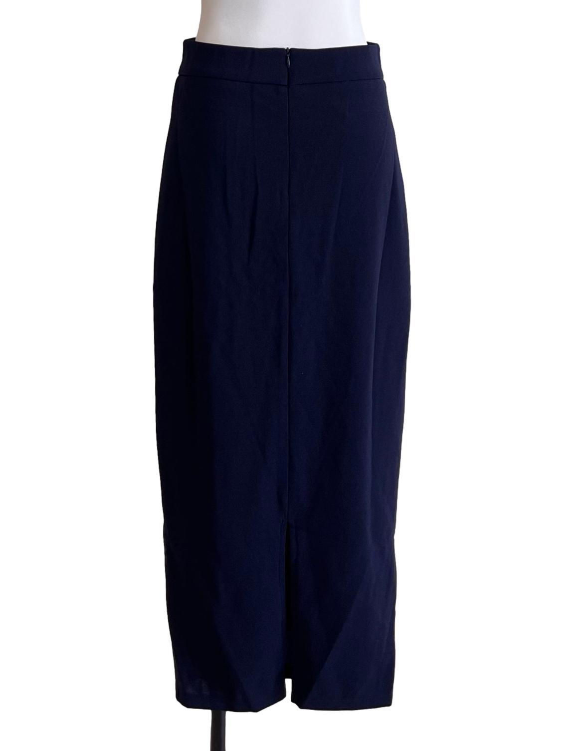 Navy Blue Draped Pencil Skirt