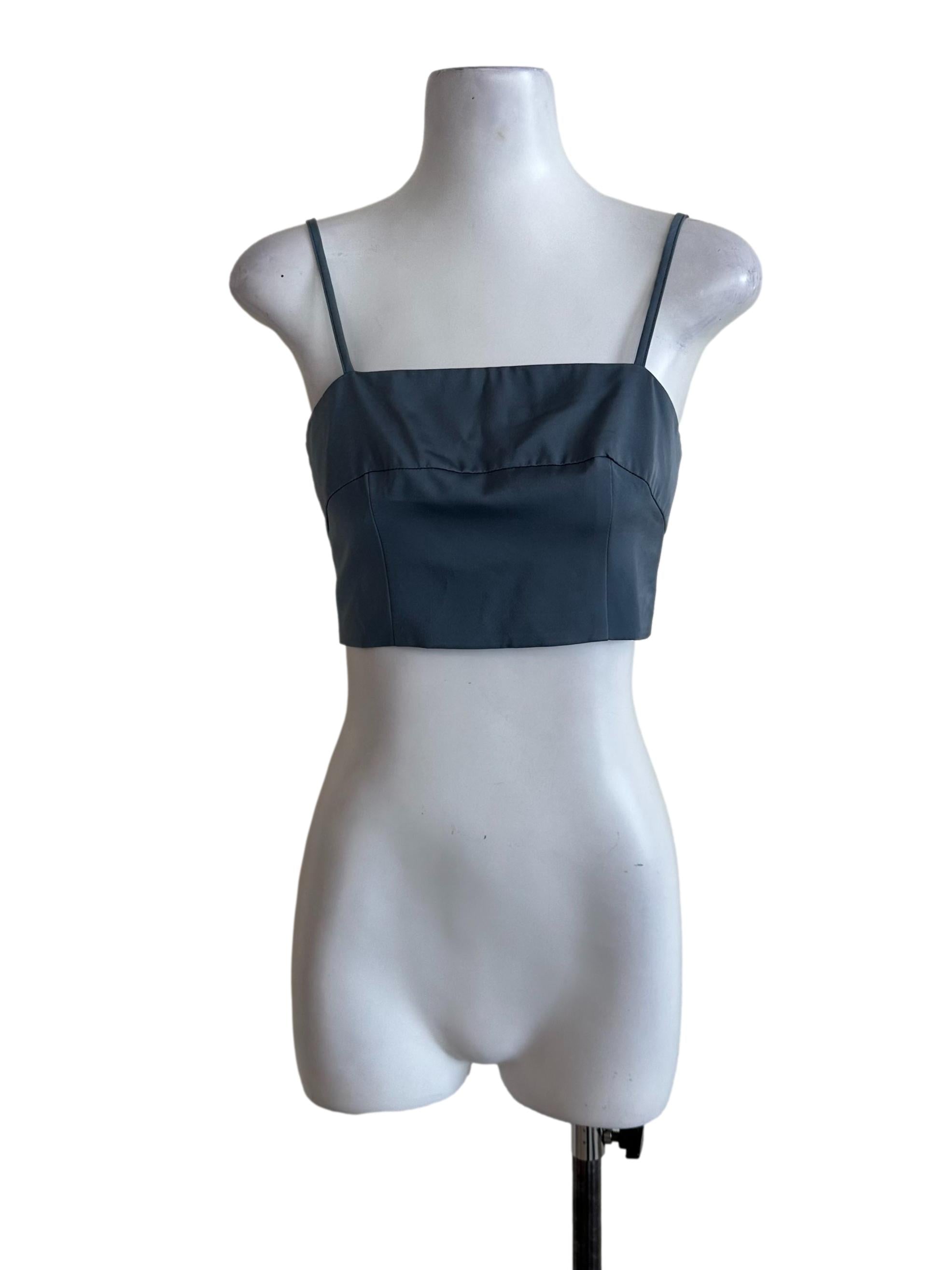 Aegean Blue Satin Square Neck Top