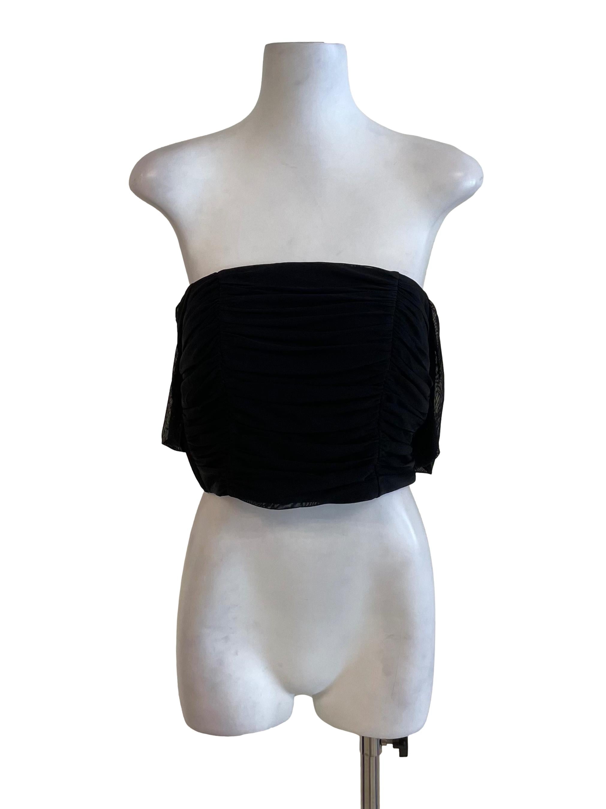 Black Mesh Scrunch Off Shoulder Top