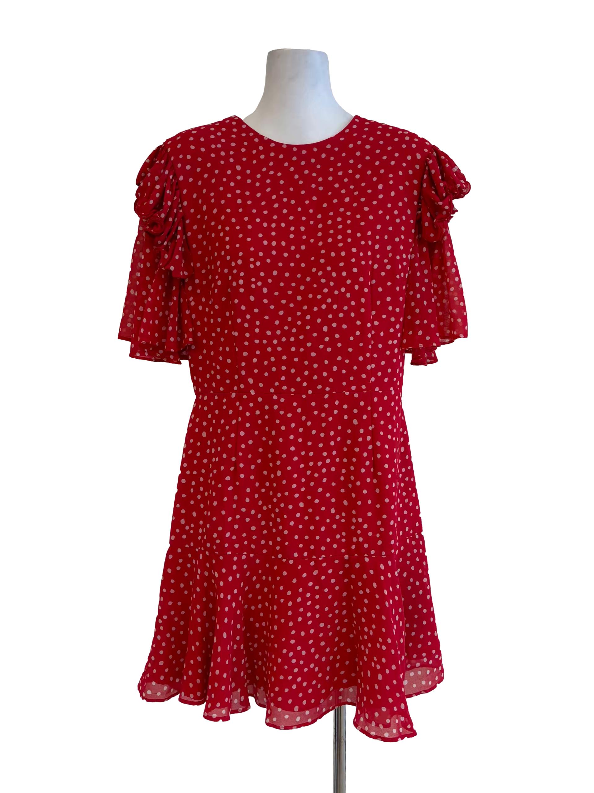 Apple Red Polka Dot Chiffon Dress