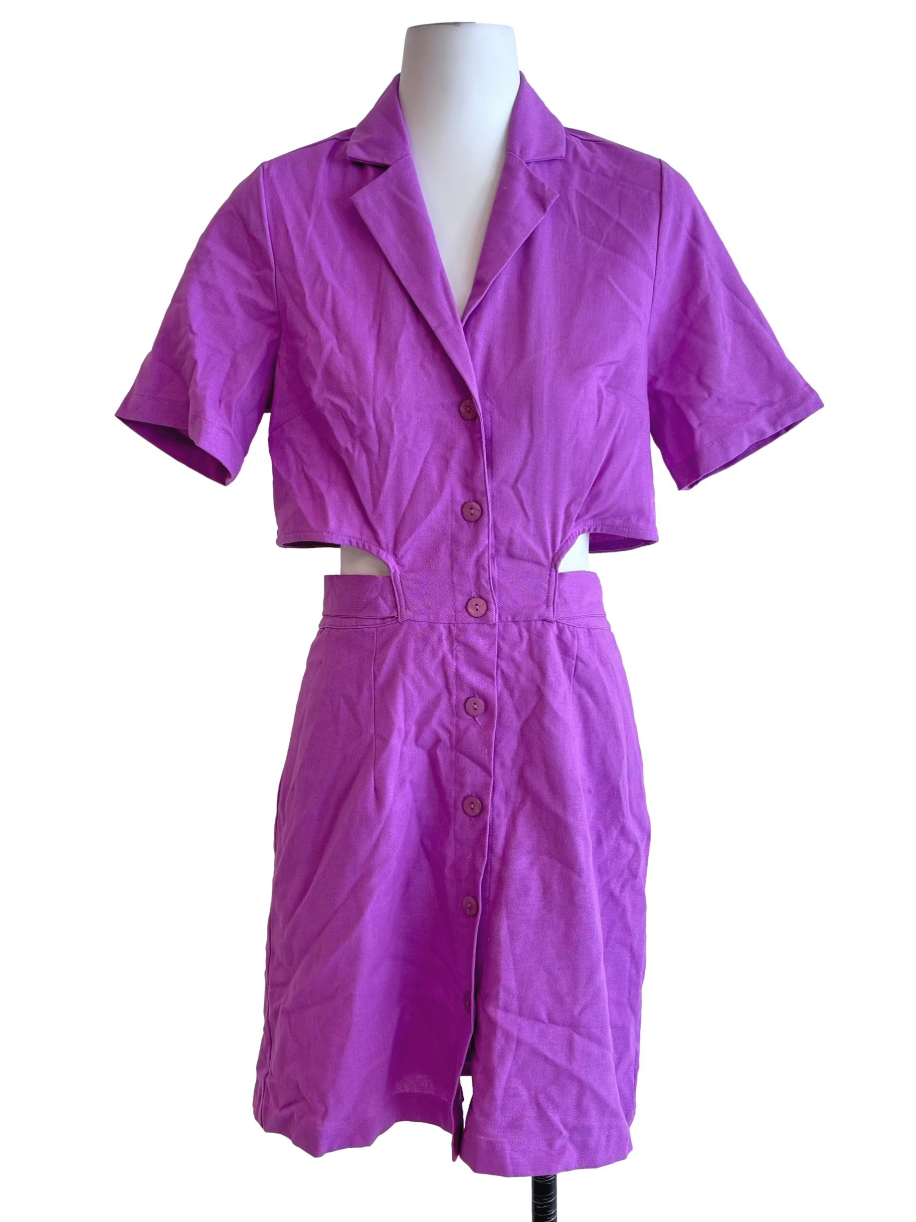 Magenta Purple Cutout Waist Button Front Dress