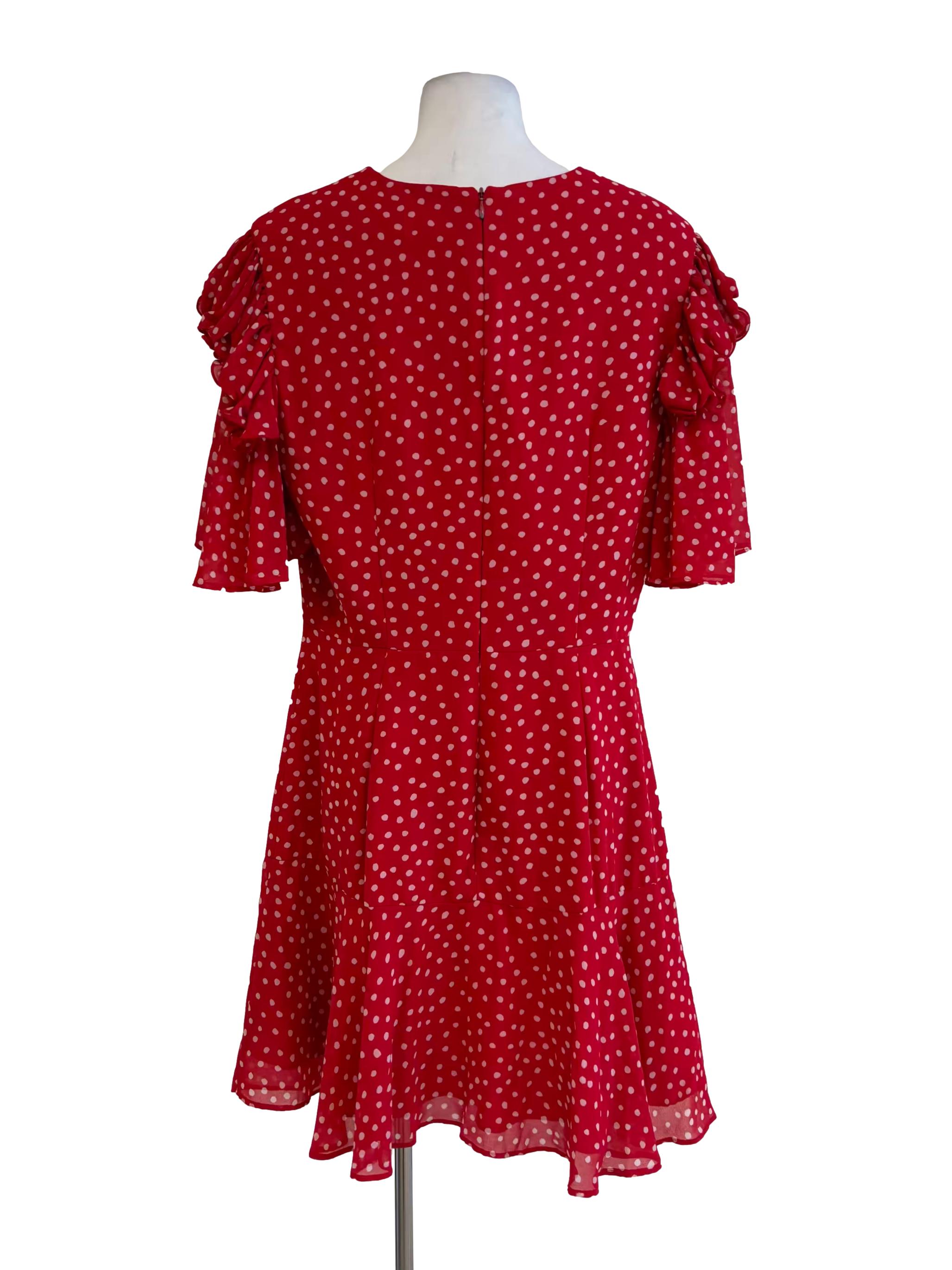 Apple Red Polka Dot Chiffon Dress