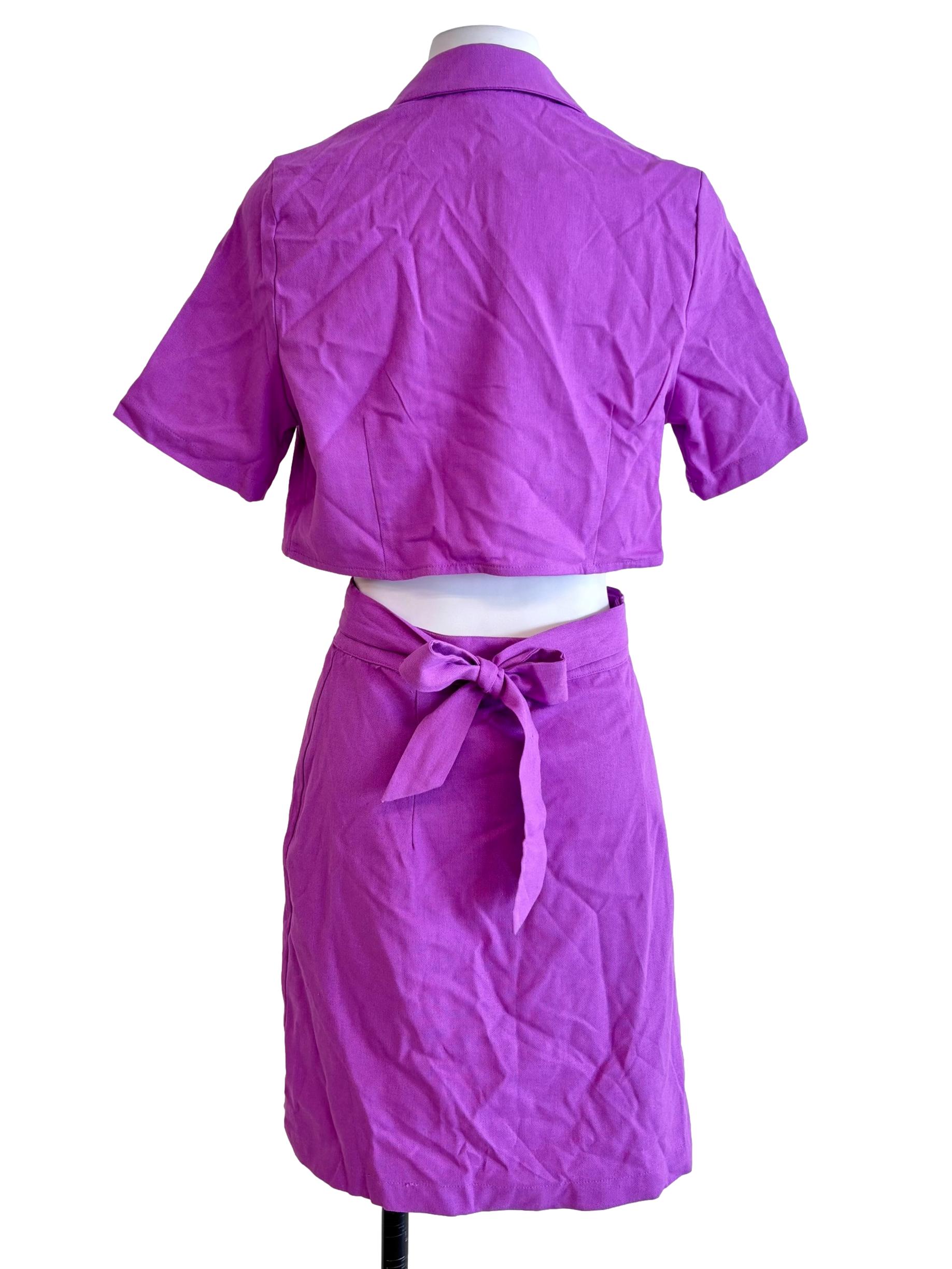 Magenta Purple Cutout Waist Button Front Dress
