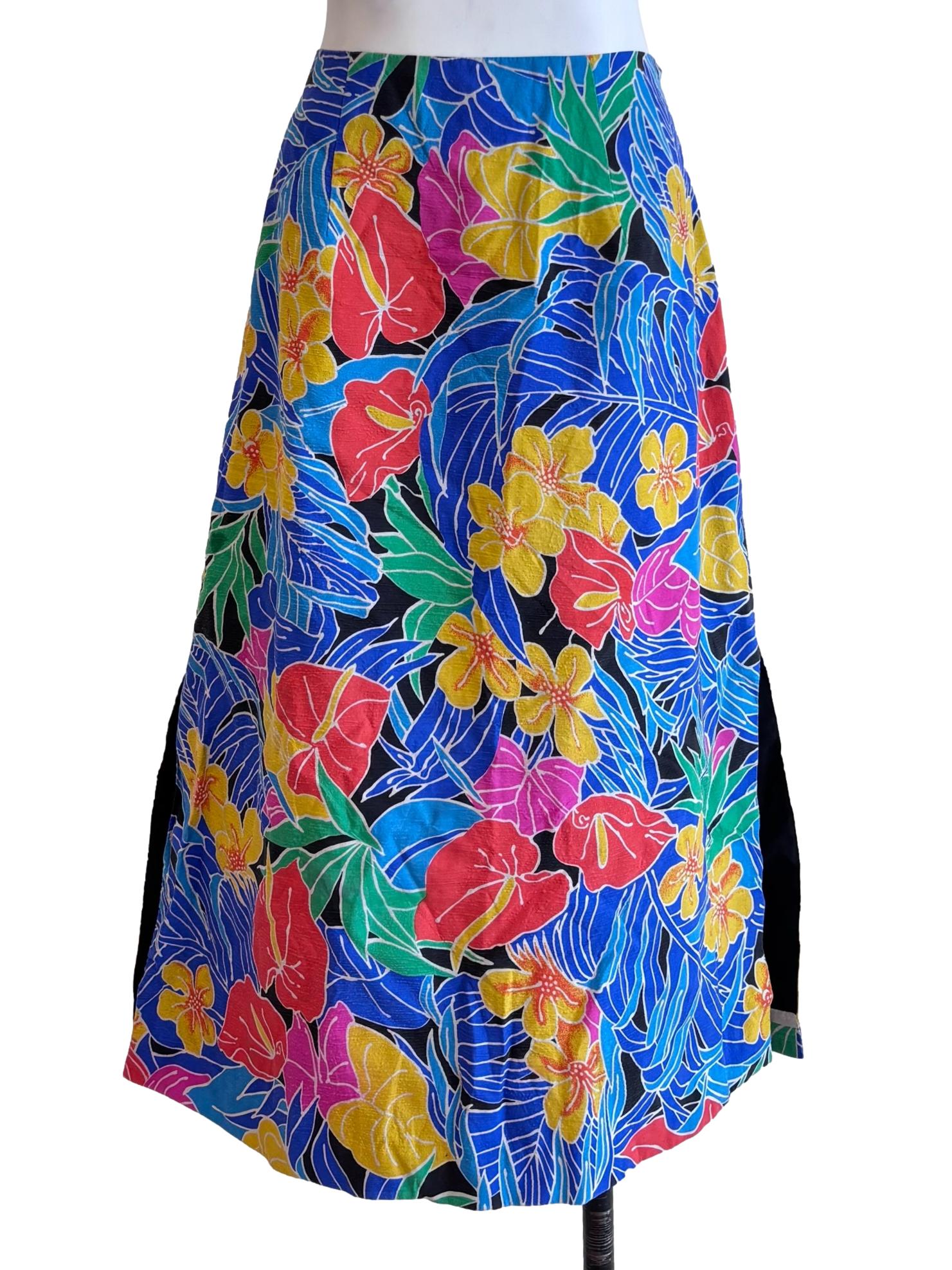 Multicolor Tropical Print Midi Skirt