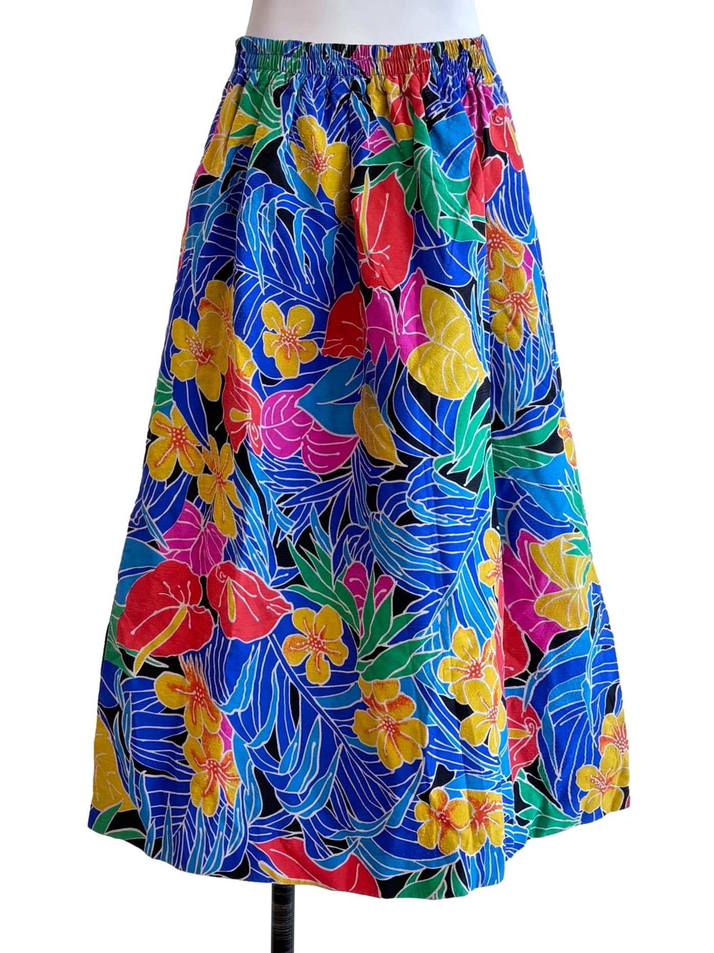 Multicolor Tropical Print Midi Skirt