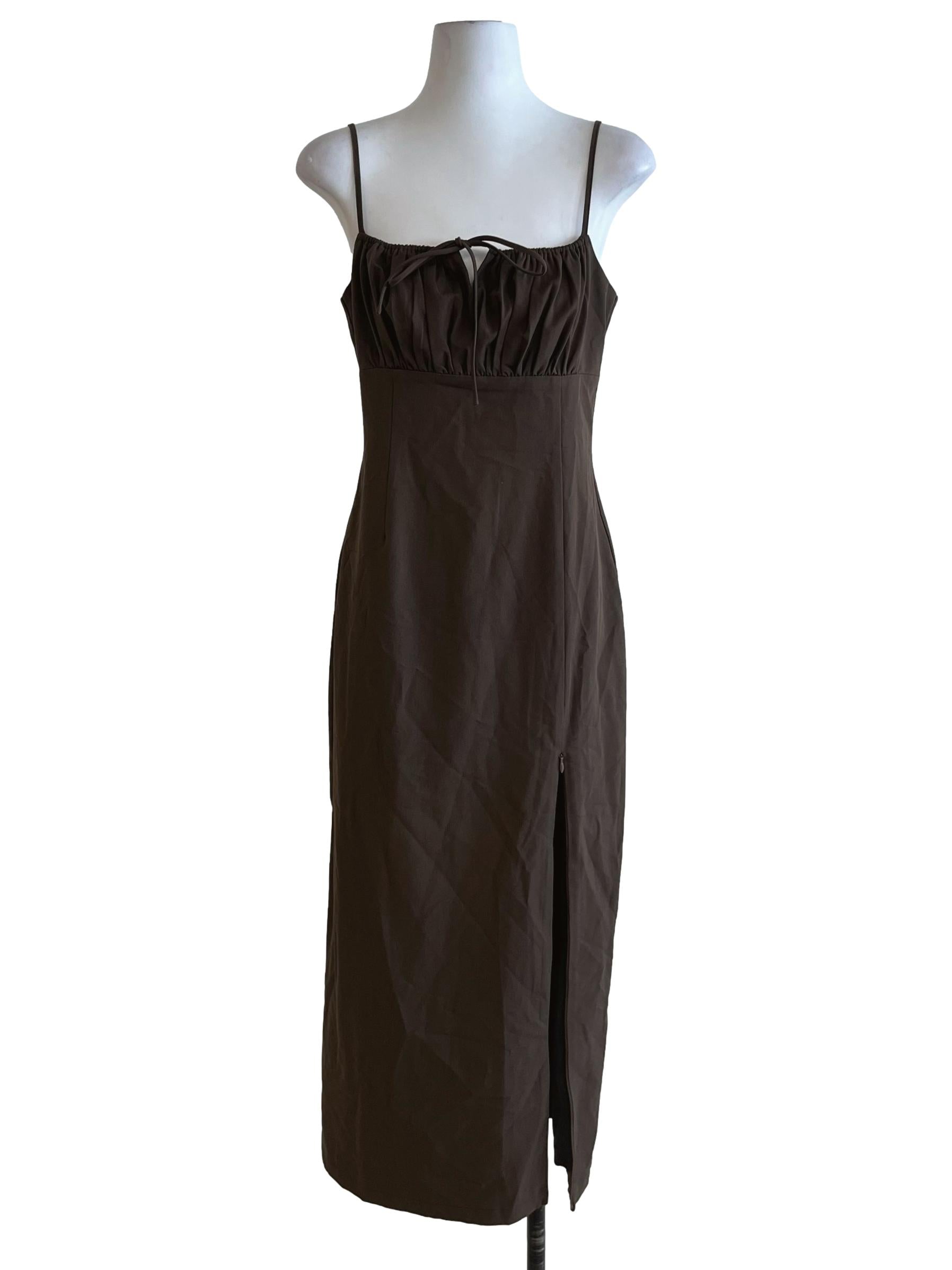 Brown Spaghetti Strap Sheath Dress