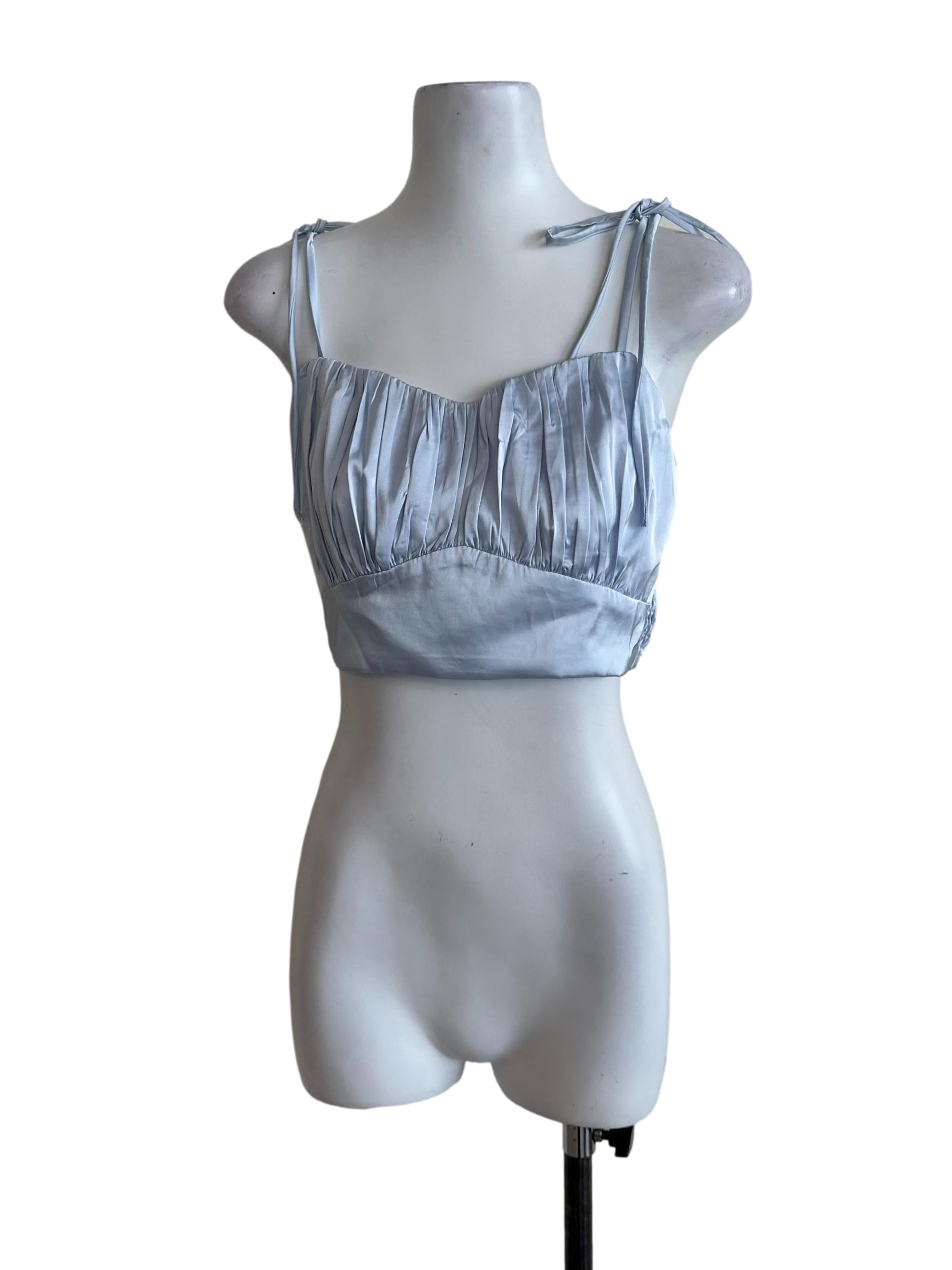 Pastel Blue Satin Ruched Top