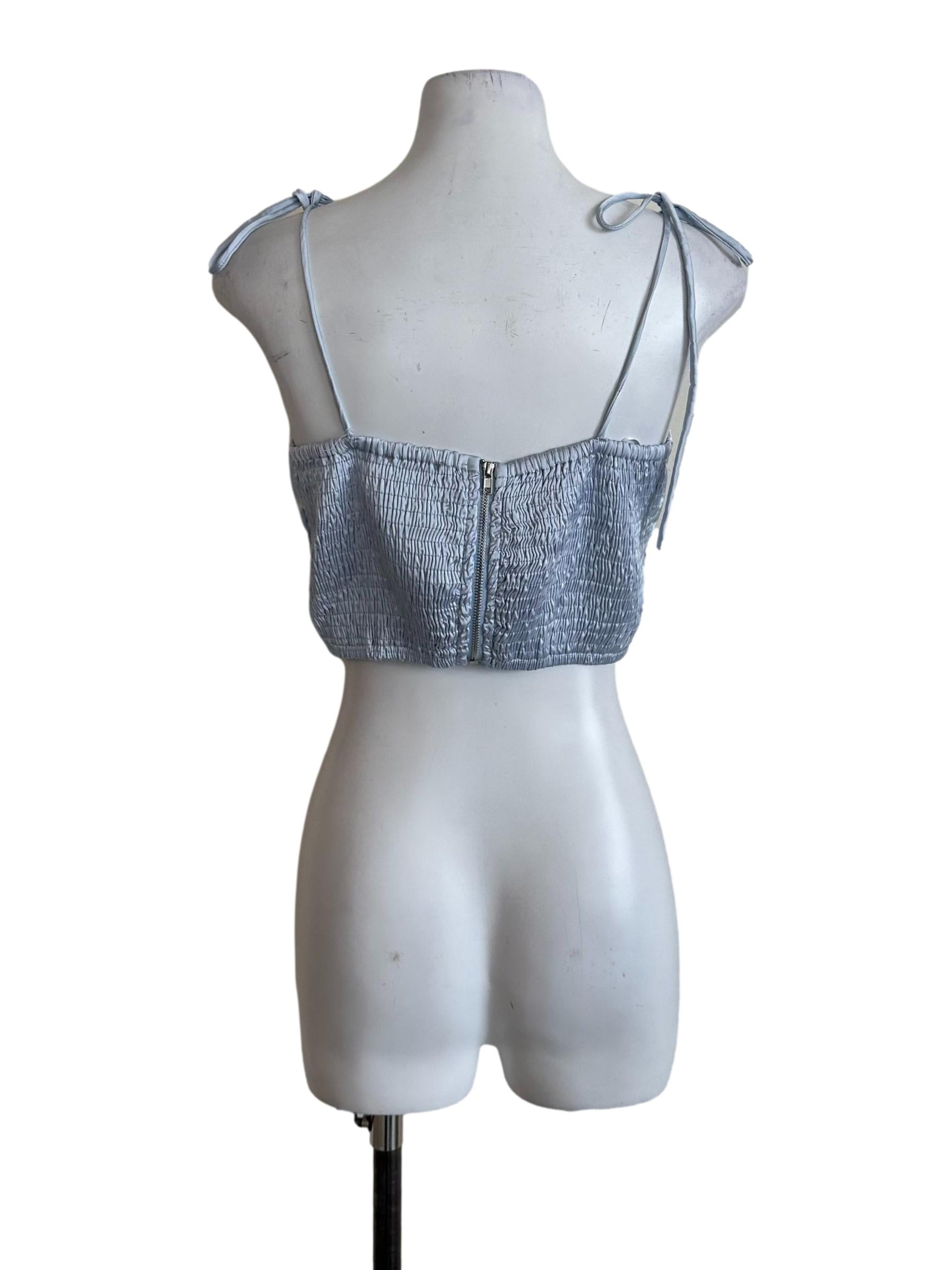 Pastel Blue Satin Ruched Top