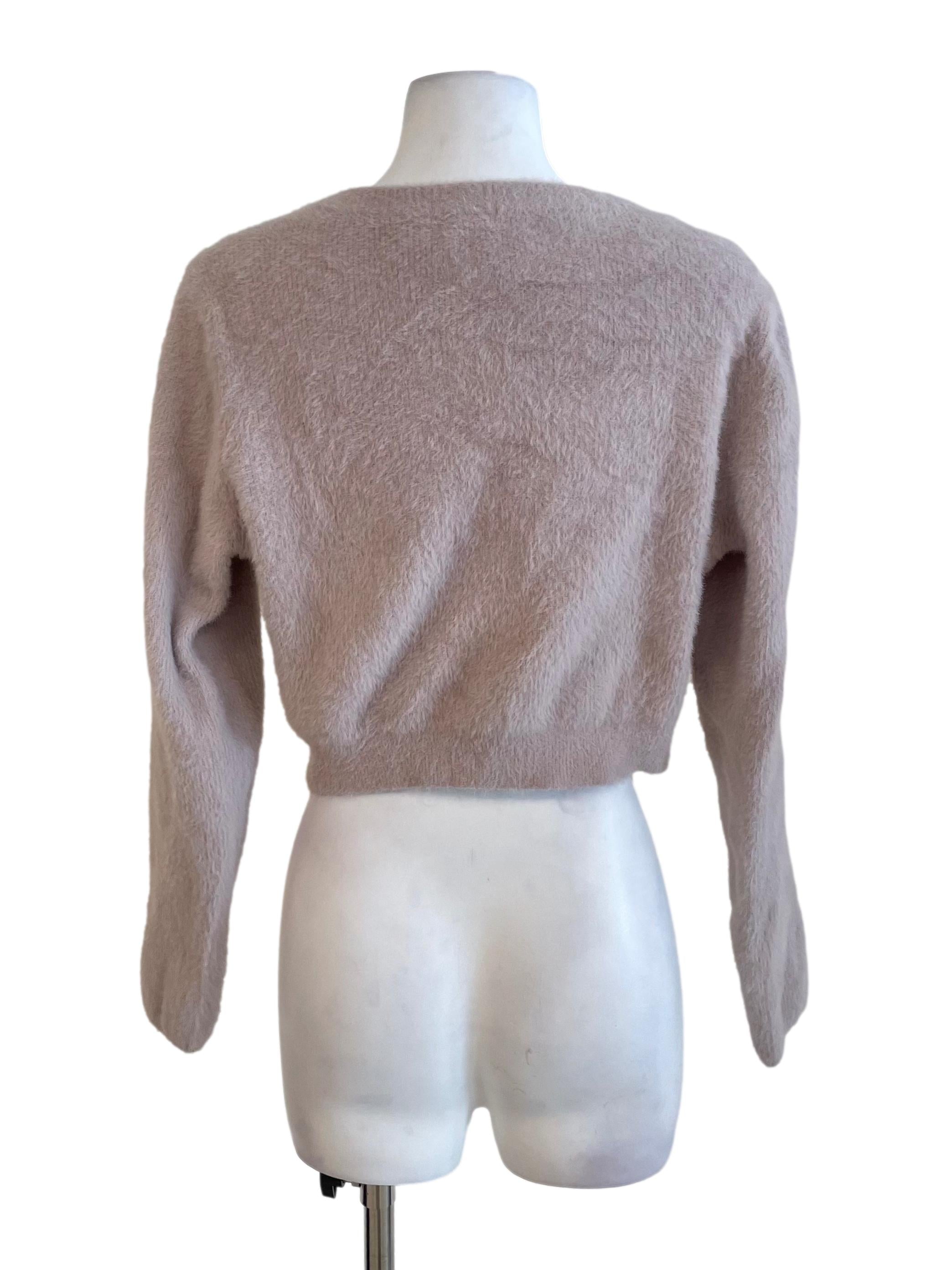 Crepe Pink Fuzzy Crop Cardigan