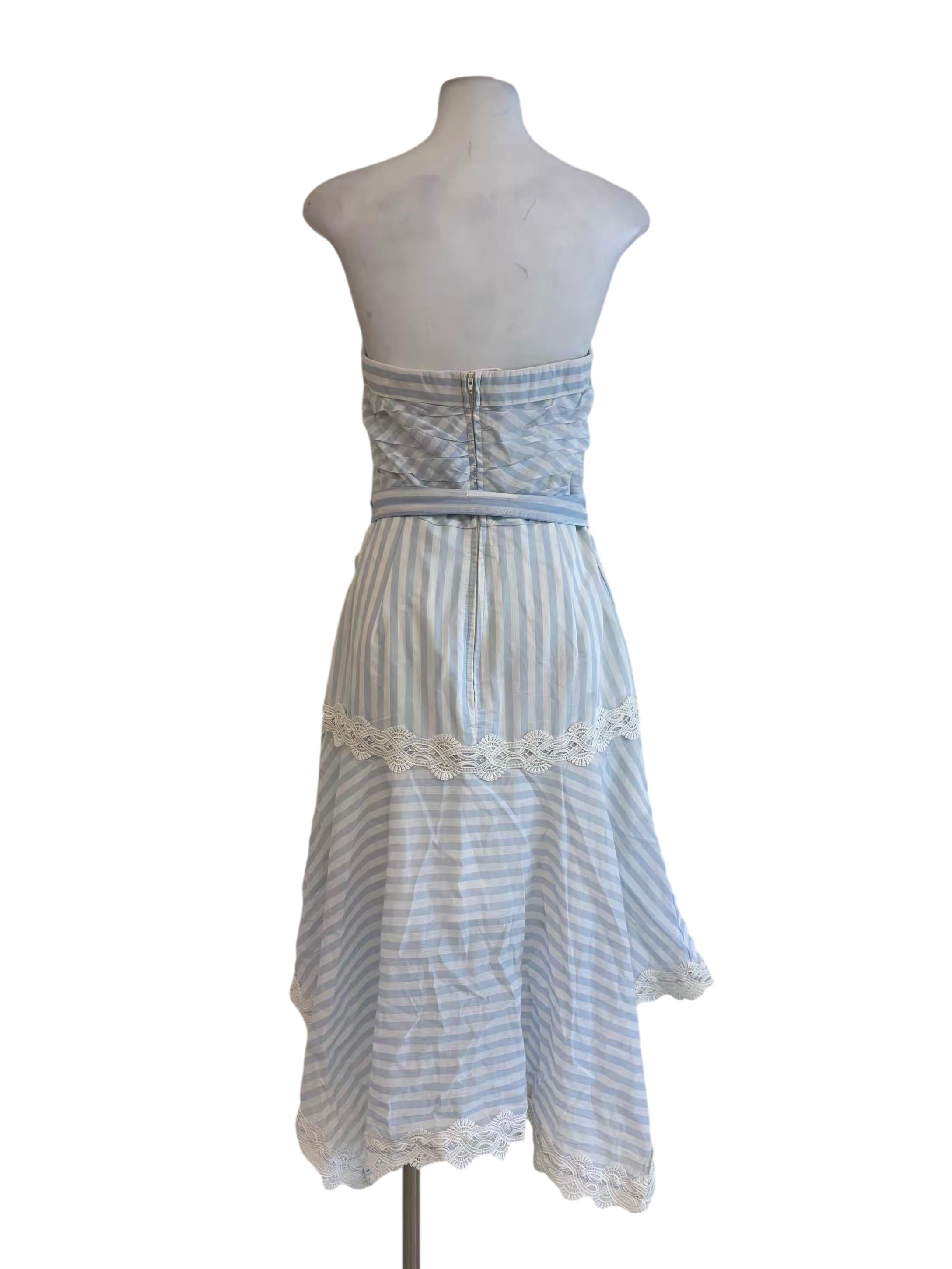 Baby Blue White Stripes Strapless Cotton Dress