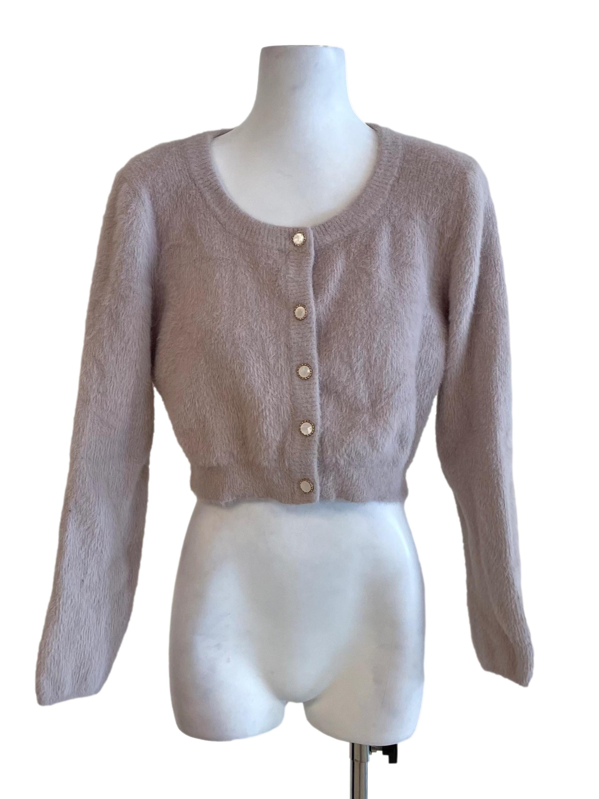 Crepe Pink Fuzzy Crop Cardigan