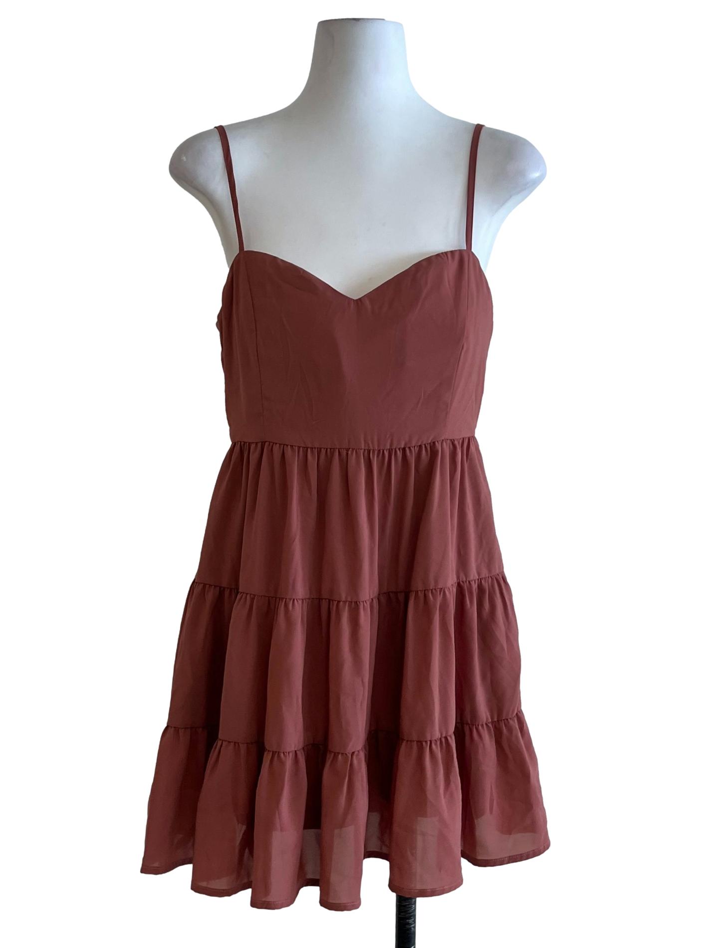 Terracotta Sweetheart Neckline Tiered  Dress
