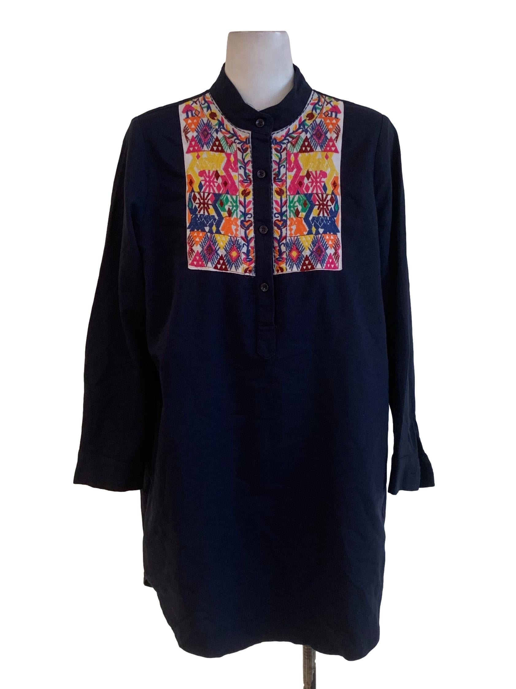 Navy Blue Embroidered Empire Dress