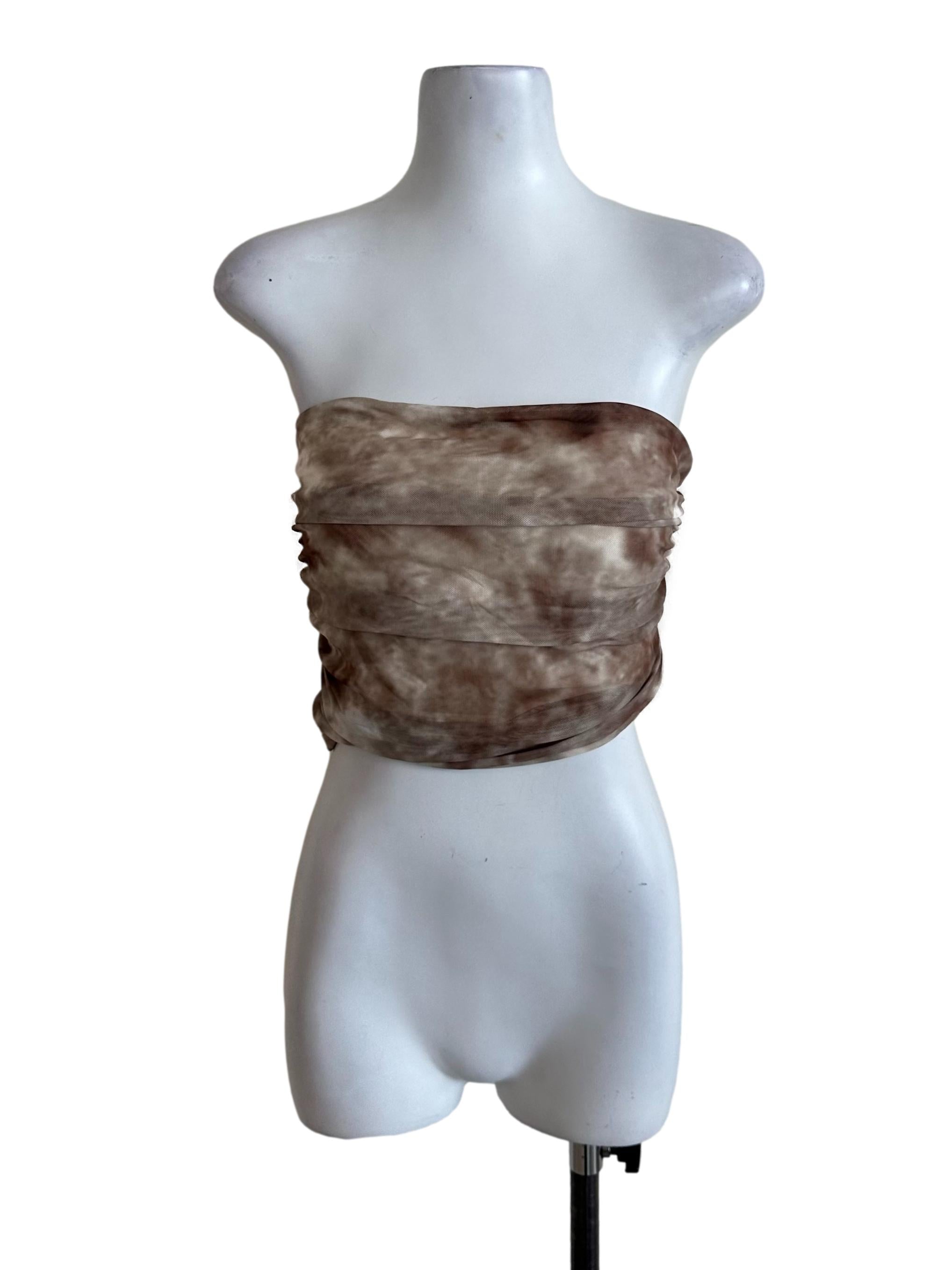 Brown Beige Mesh Net Tube Top