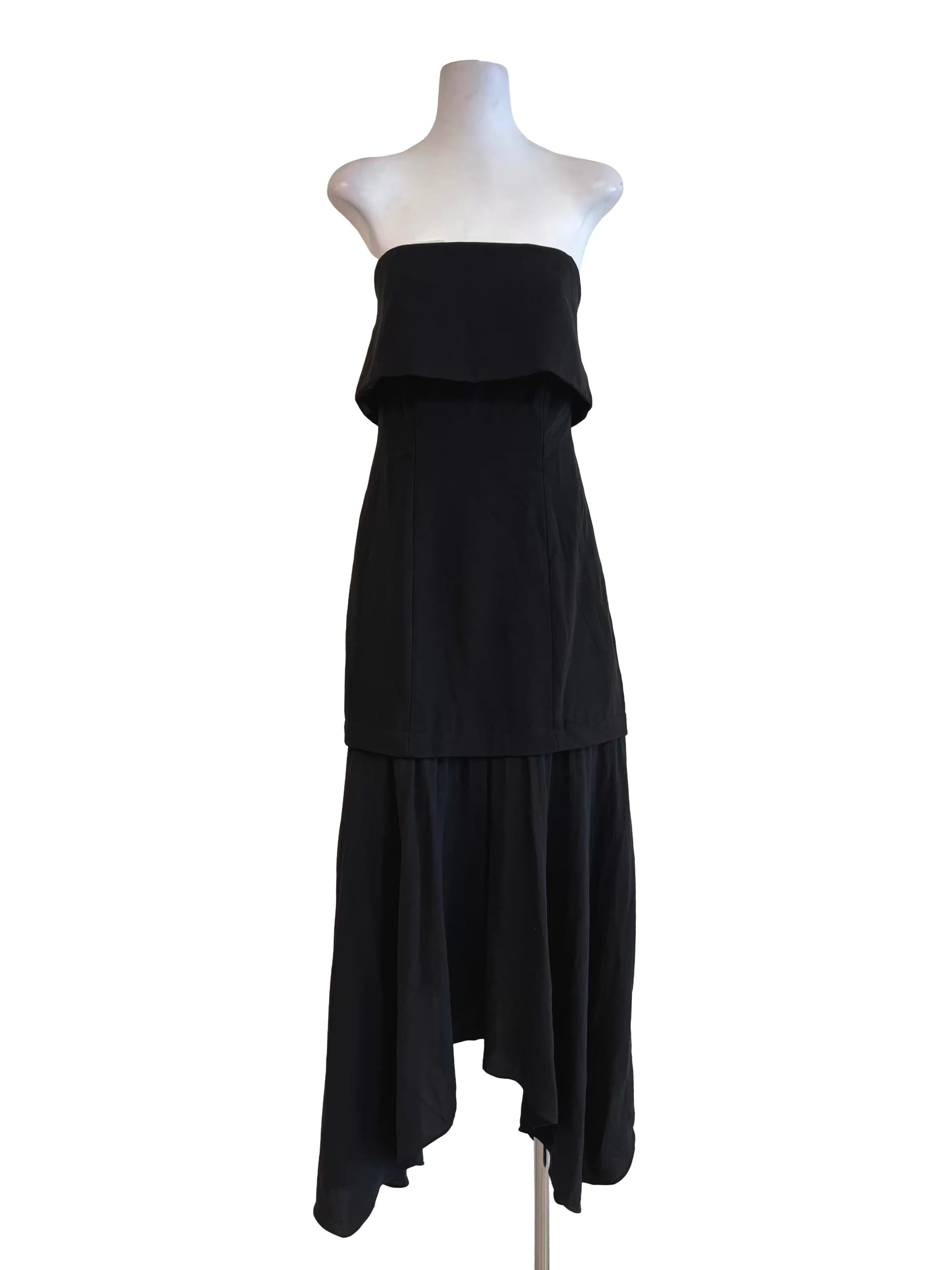 Soft Black Strapless Flare Dress