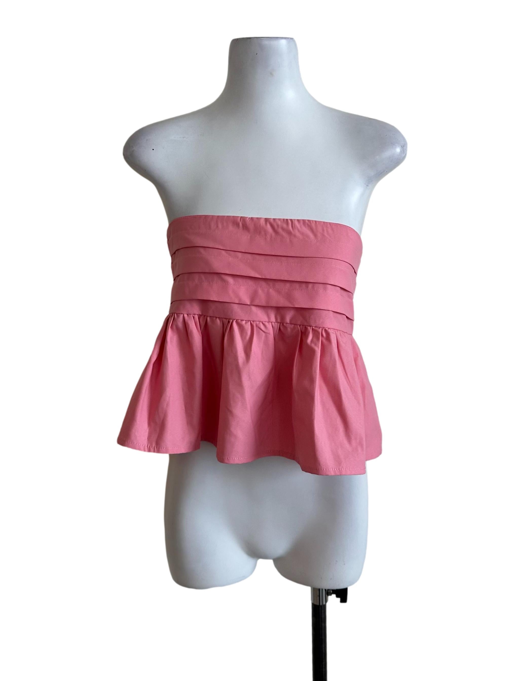 Candy Pink Pleated Strapless Babydoll Top