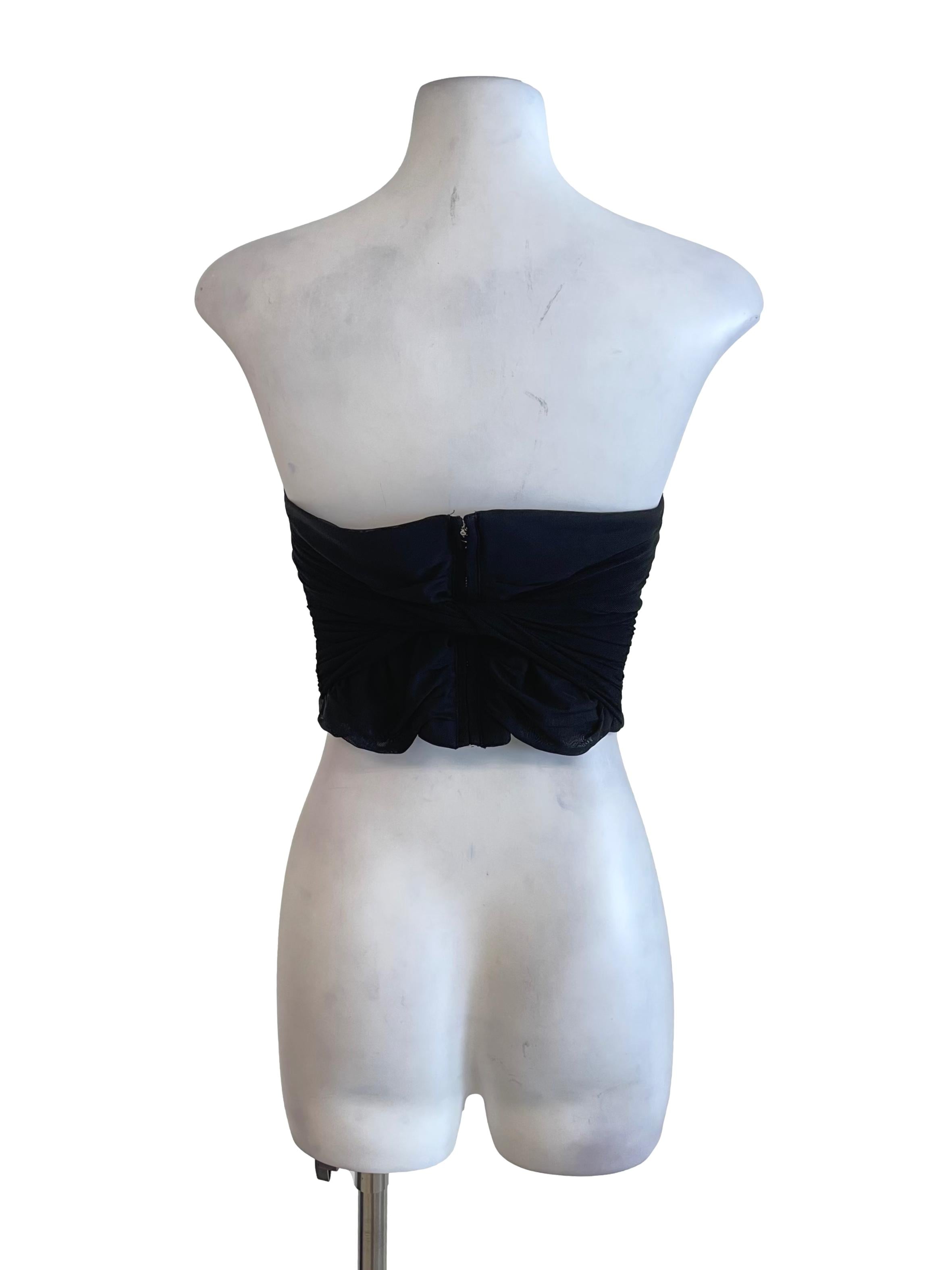 Black Draped Mesh Tie Bow Tube Top