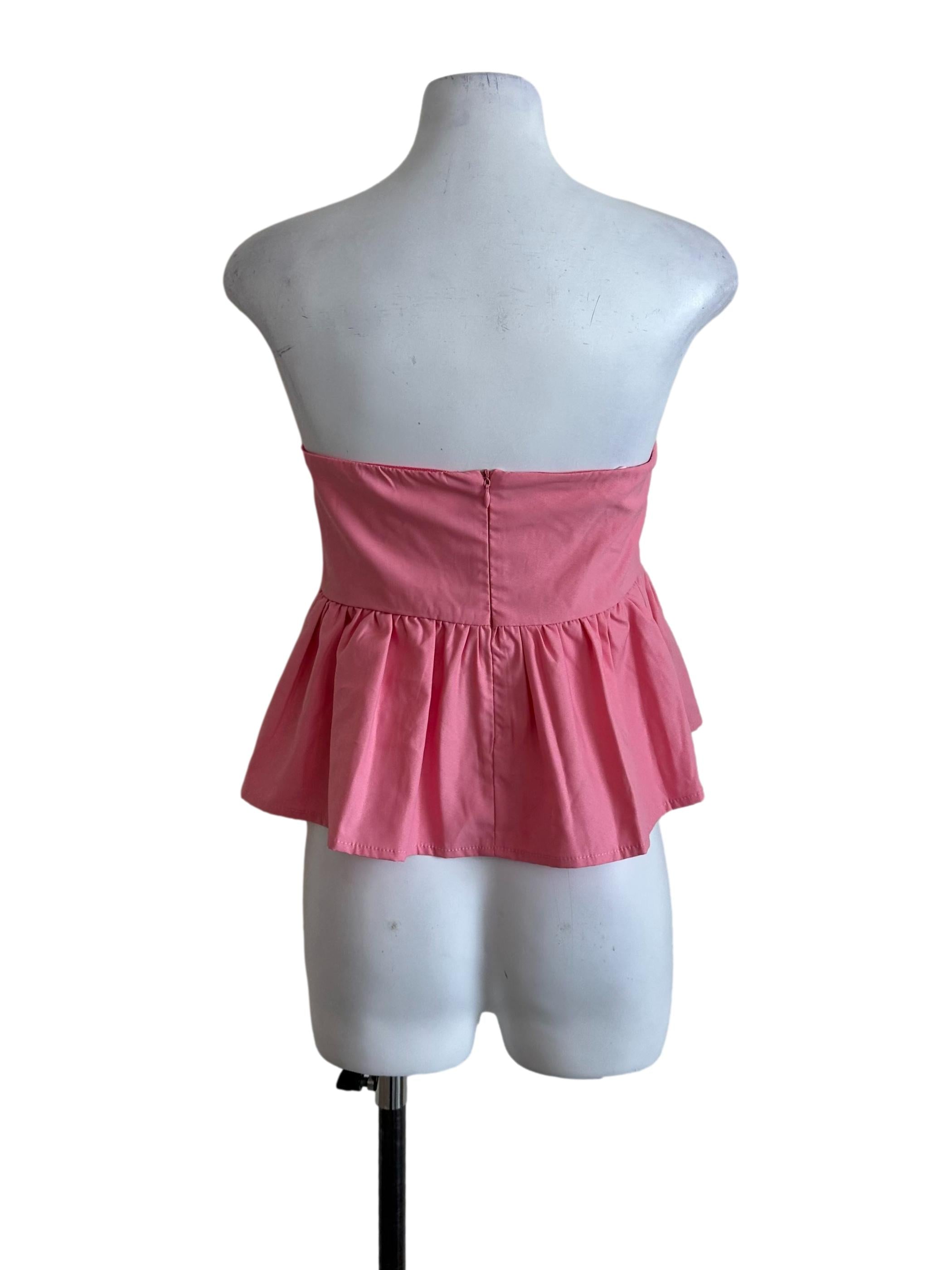 Candy Pink Pleated Strapless Babydoll Top