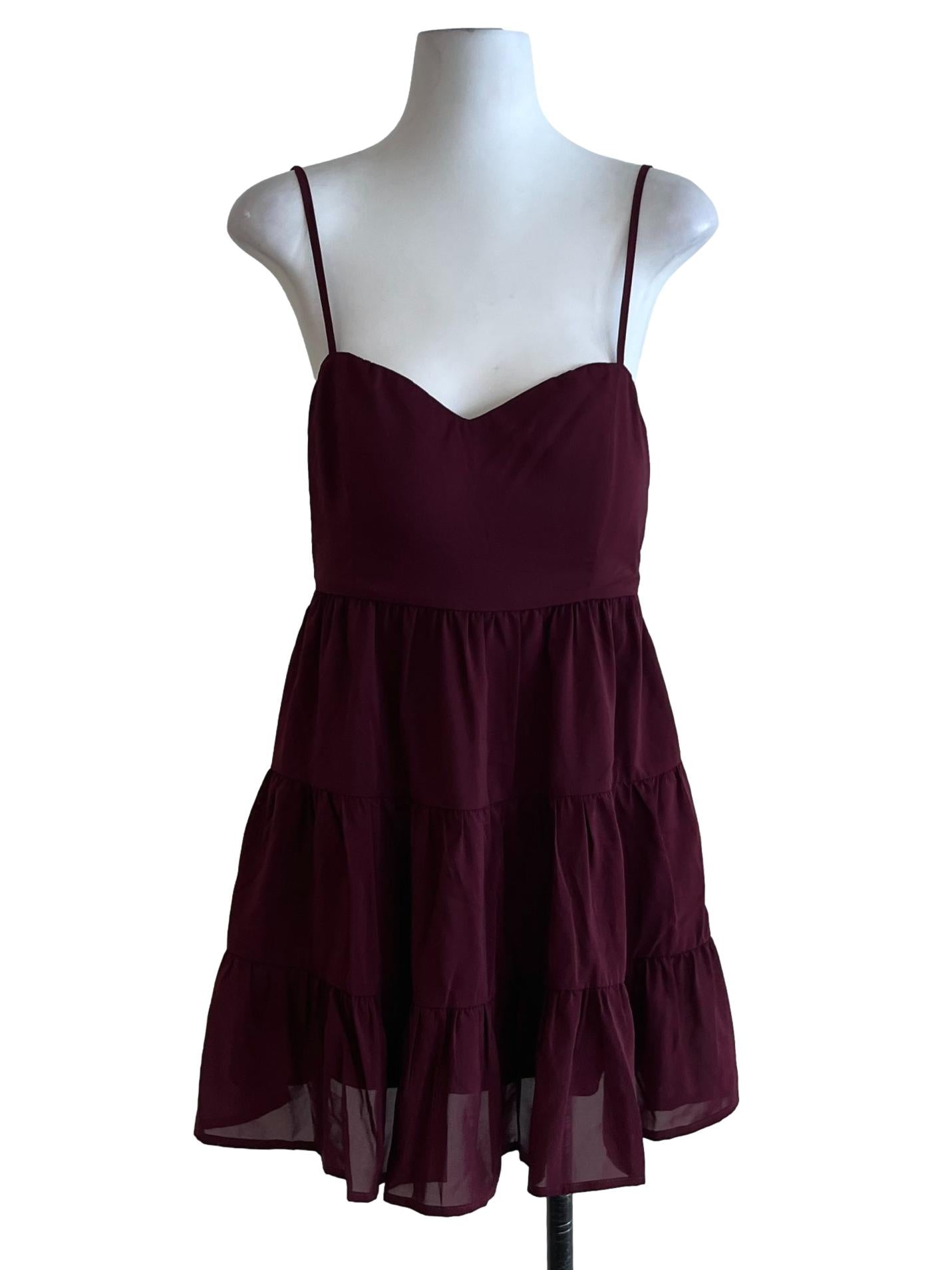Plum Purple Sweetheart Neckline Tiered Dress