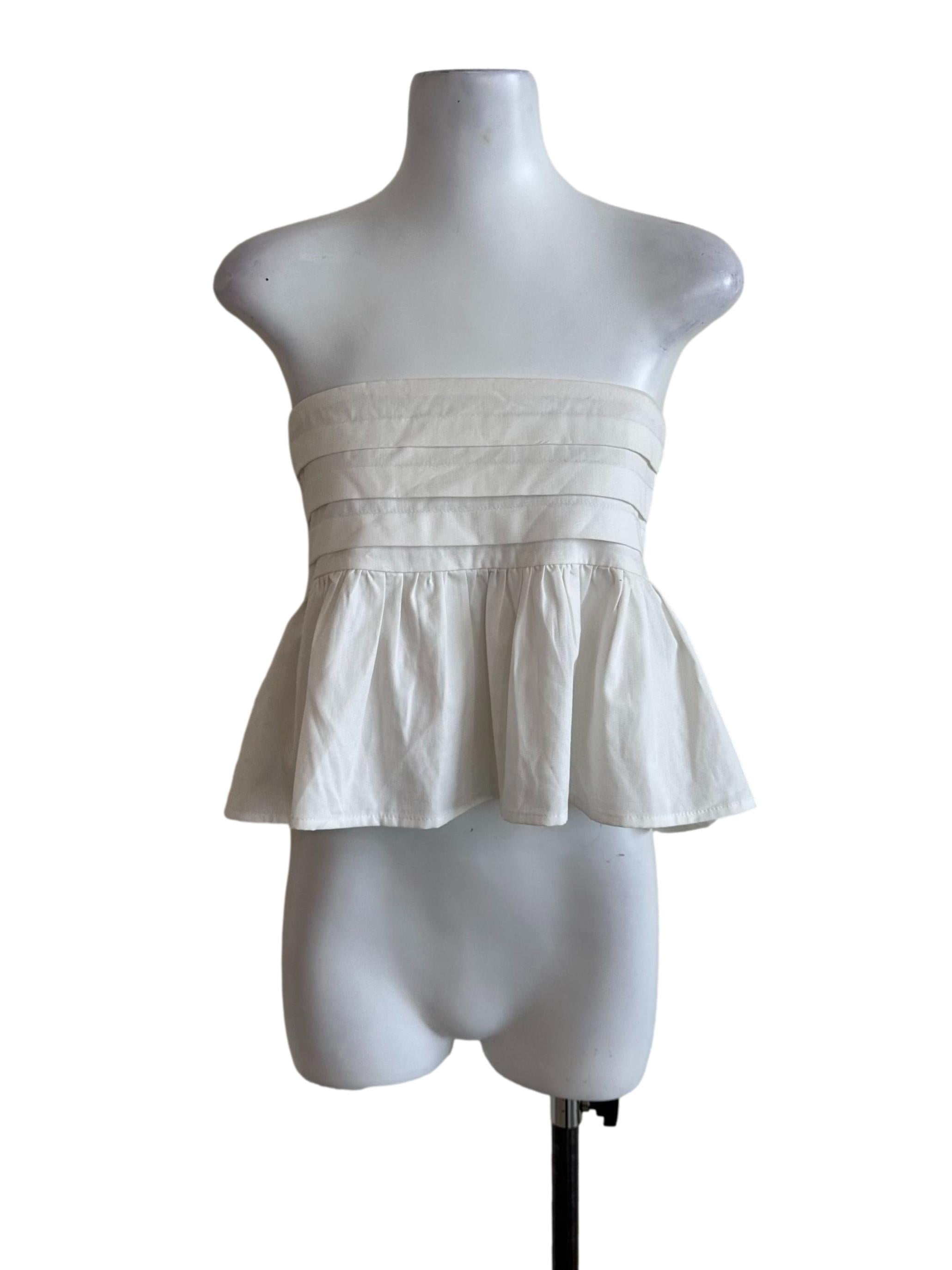 Salt White Pleated Strapless Babydoll Top