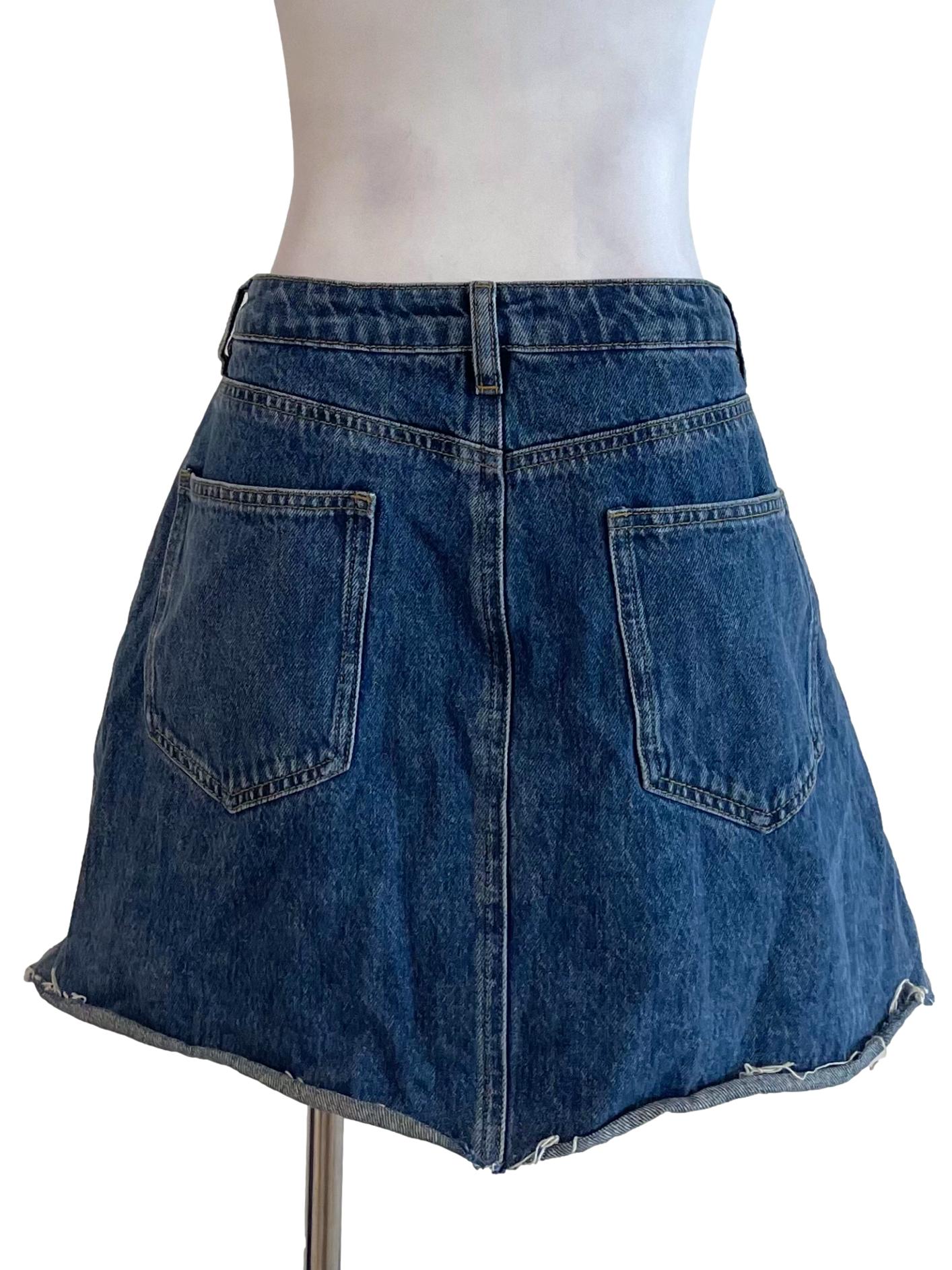 Blue Distressed Denim Pleat Skirt