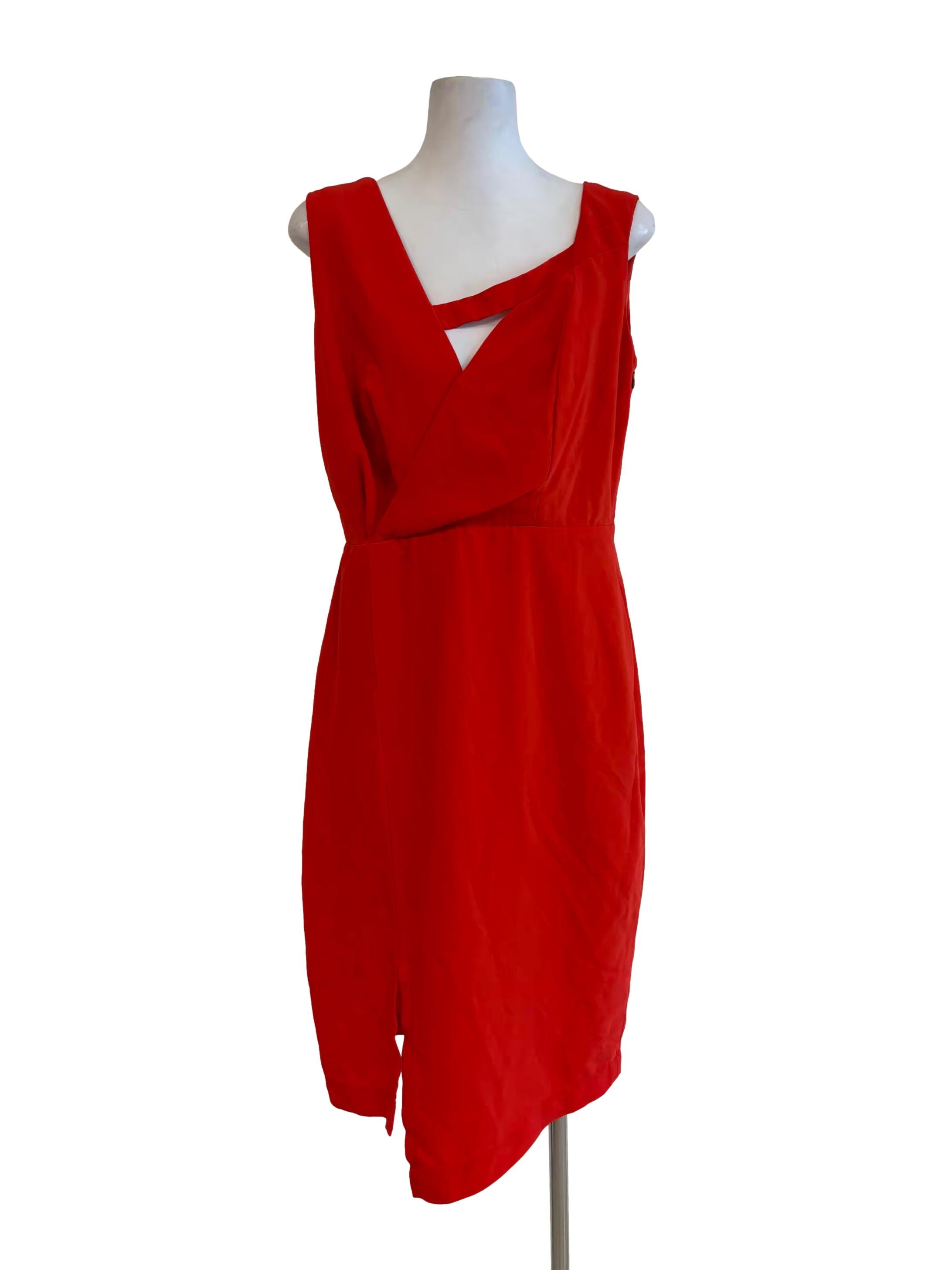 Fire Red Asymmetrical Pencil Dress