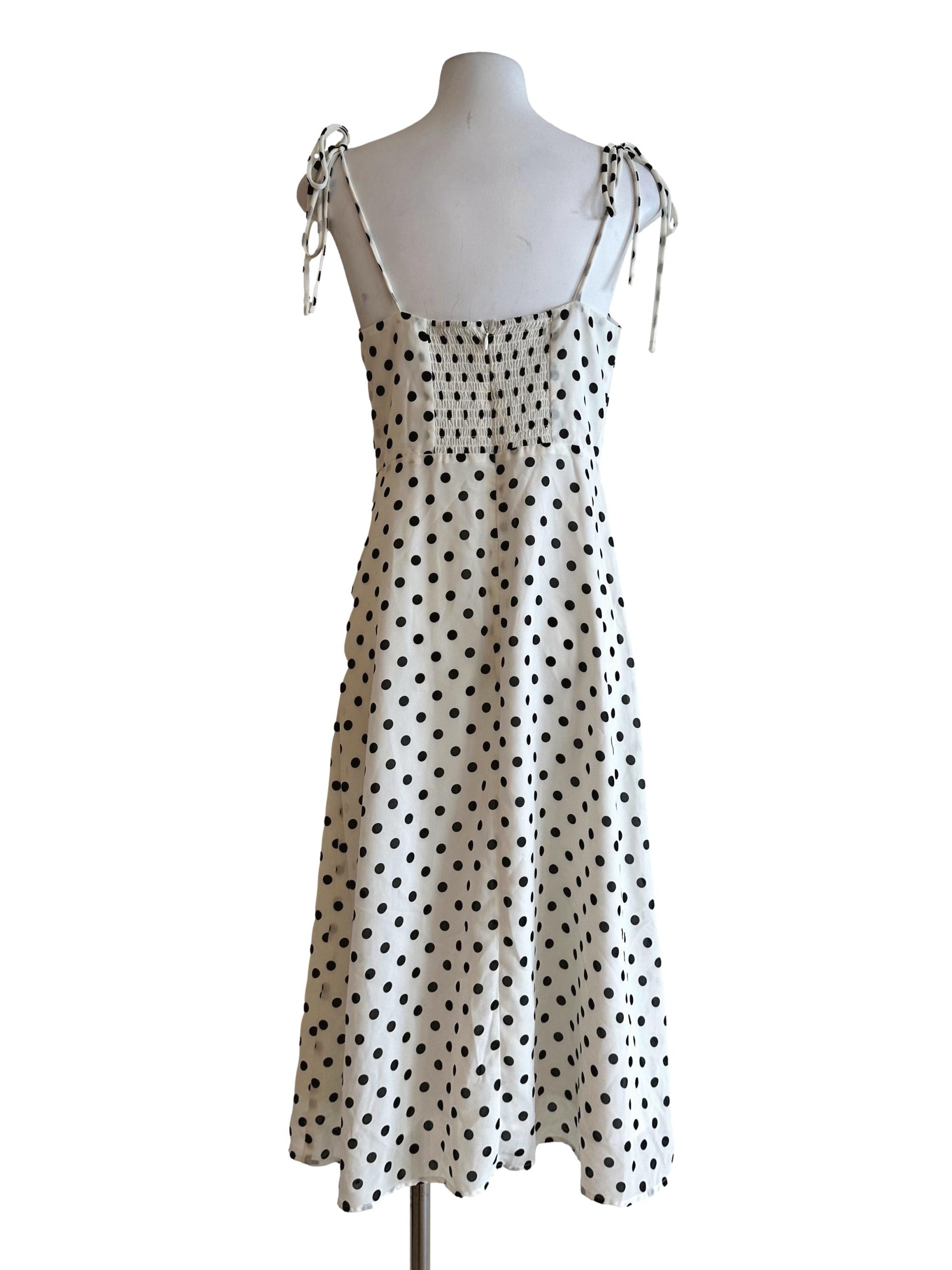 Porcelain White Polka Dot Slit Dress