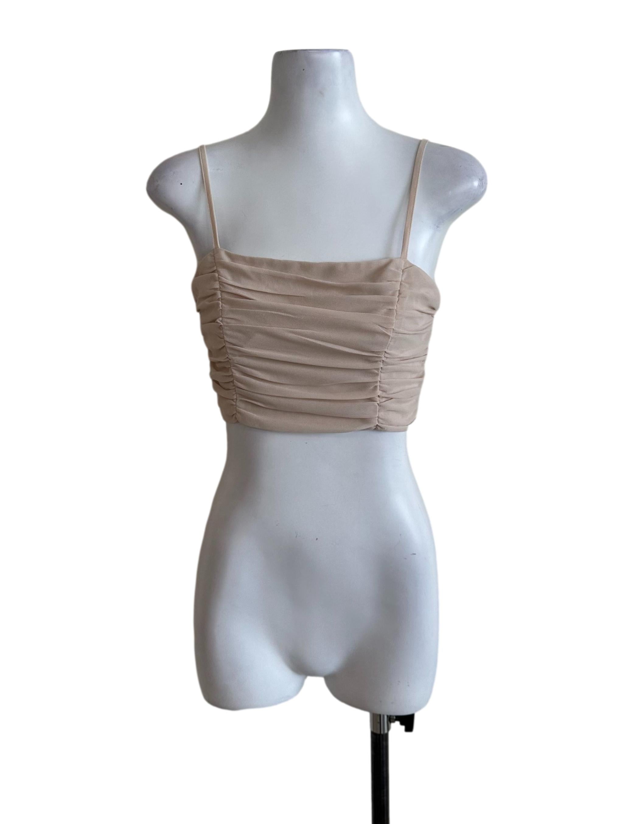 Sand Beige Chiffon Ruched Top