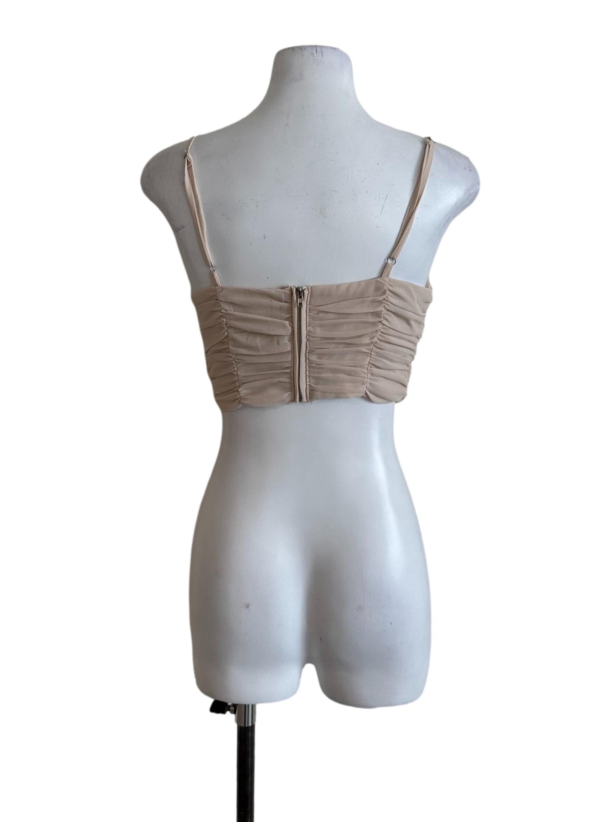 Sand Beige Chiffon Ruched Top