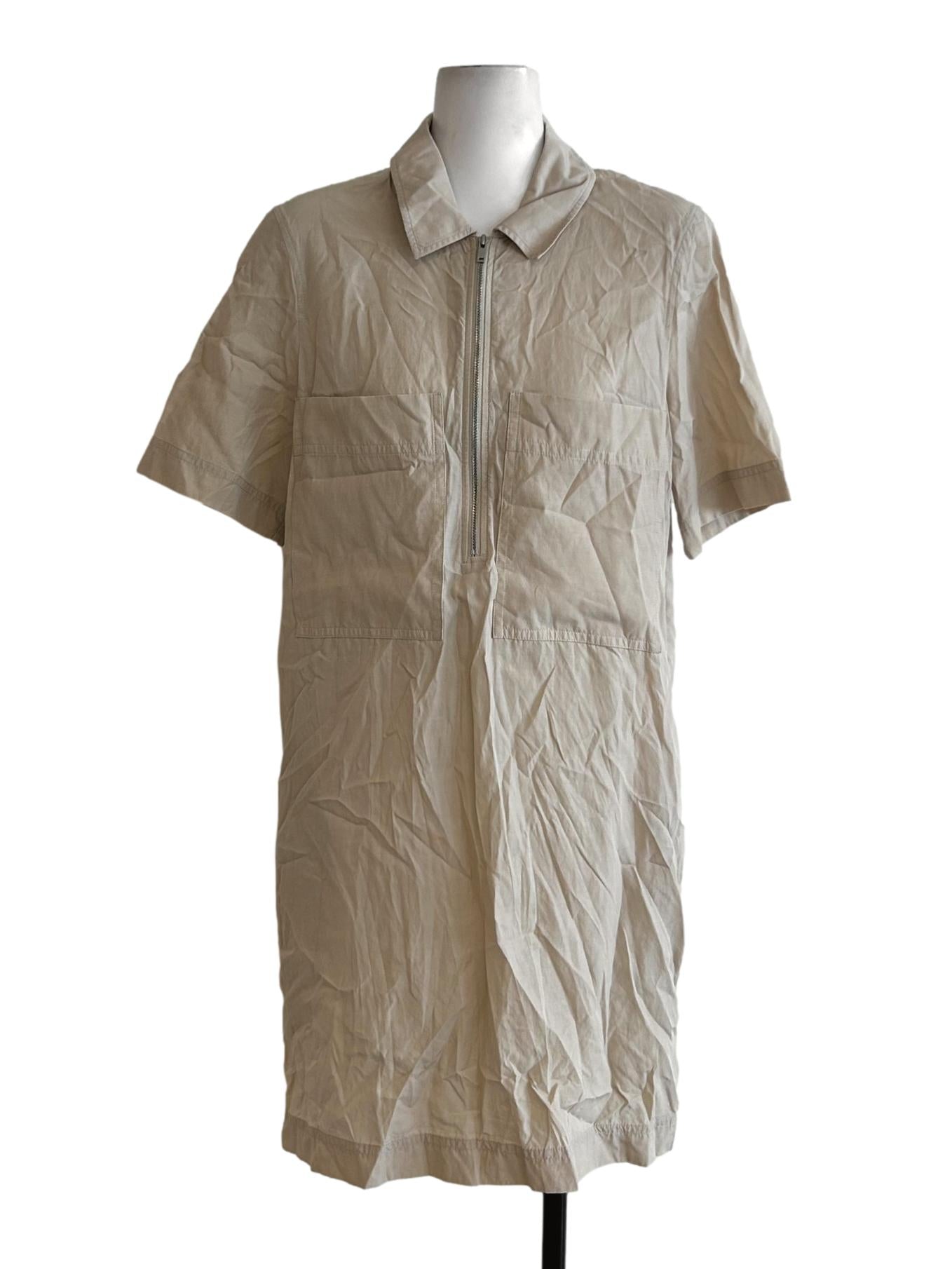 Beige Longline Dress With Zip