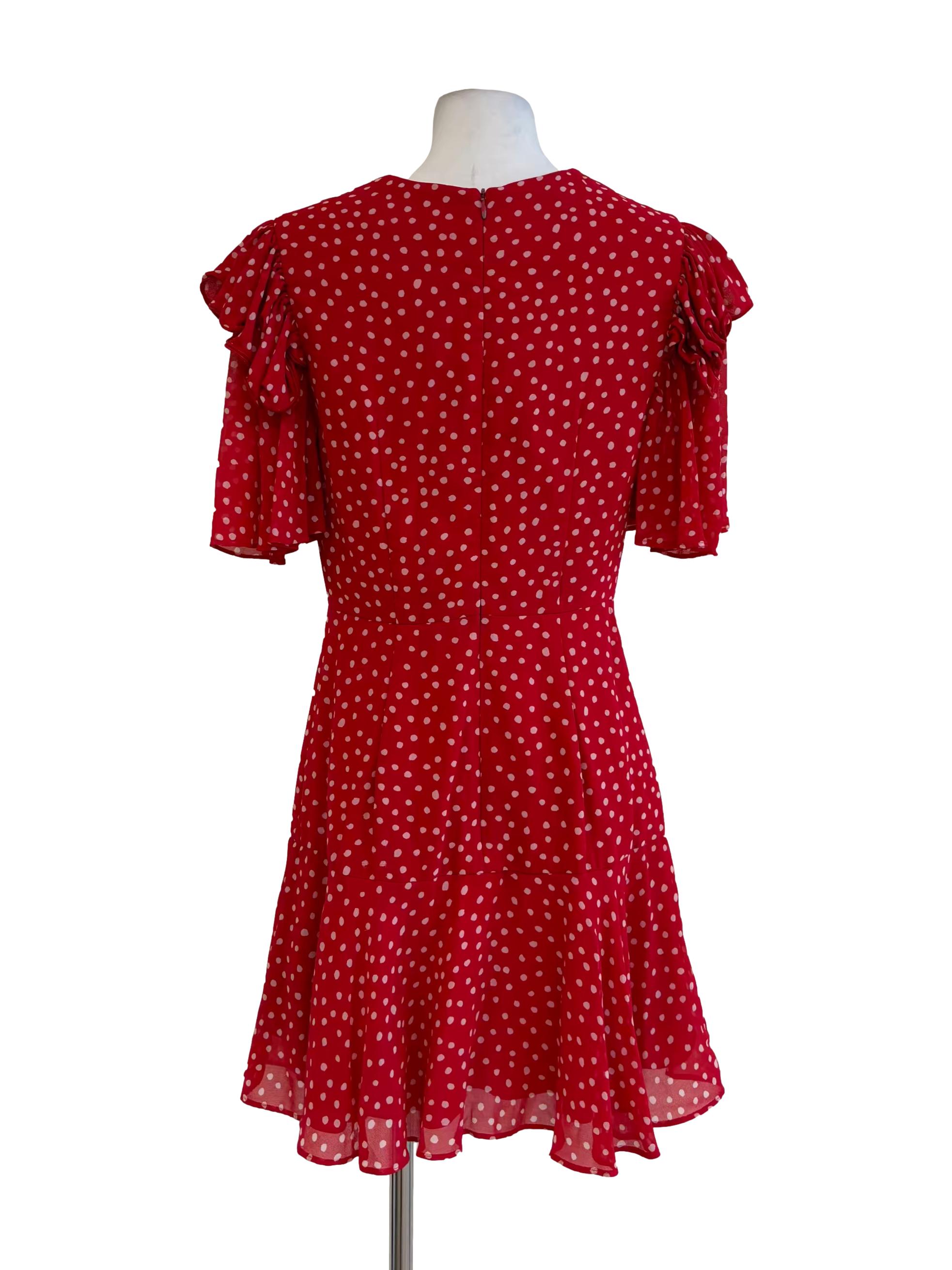 Apple Red Polka Dot Chiffon Dress