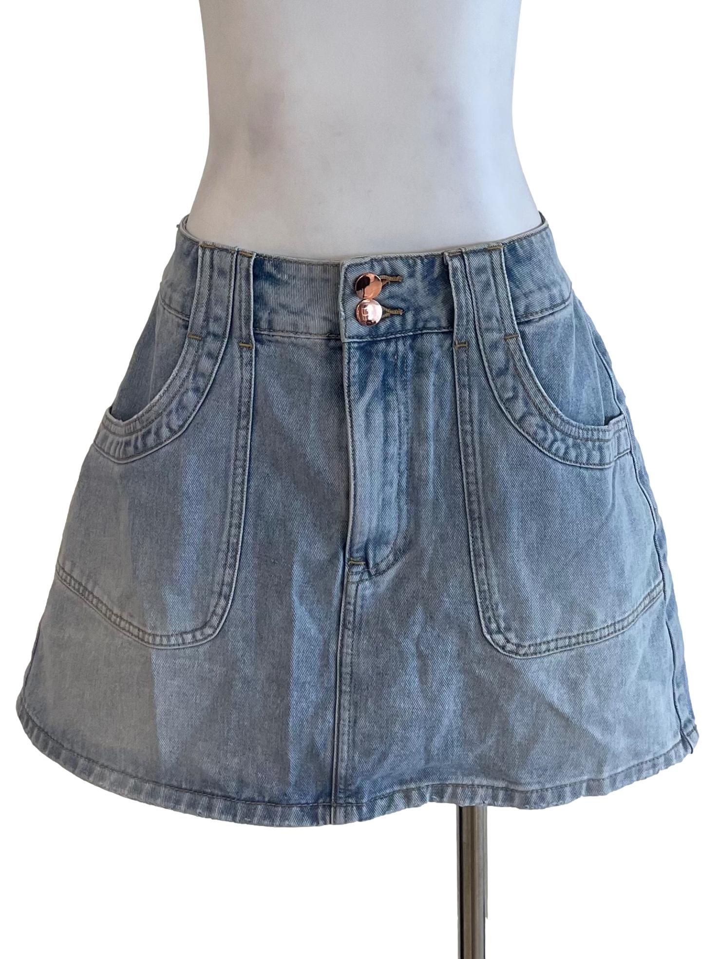 Light Blue A-Line Denim Mini Skirt