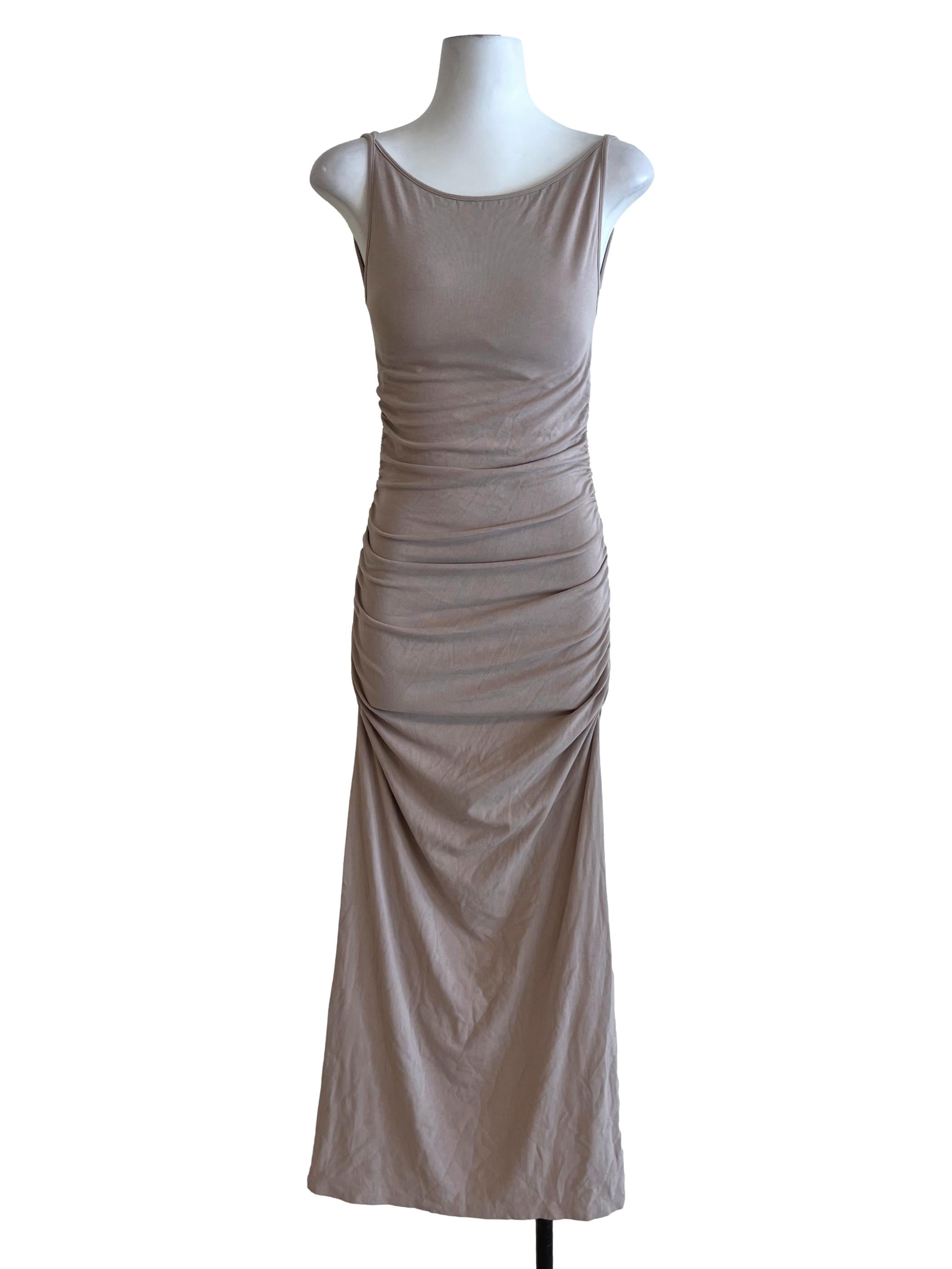 Beige Jewel Neckline Bodycon Dress