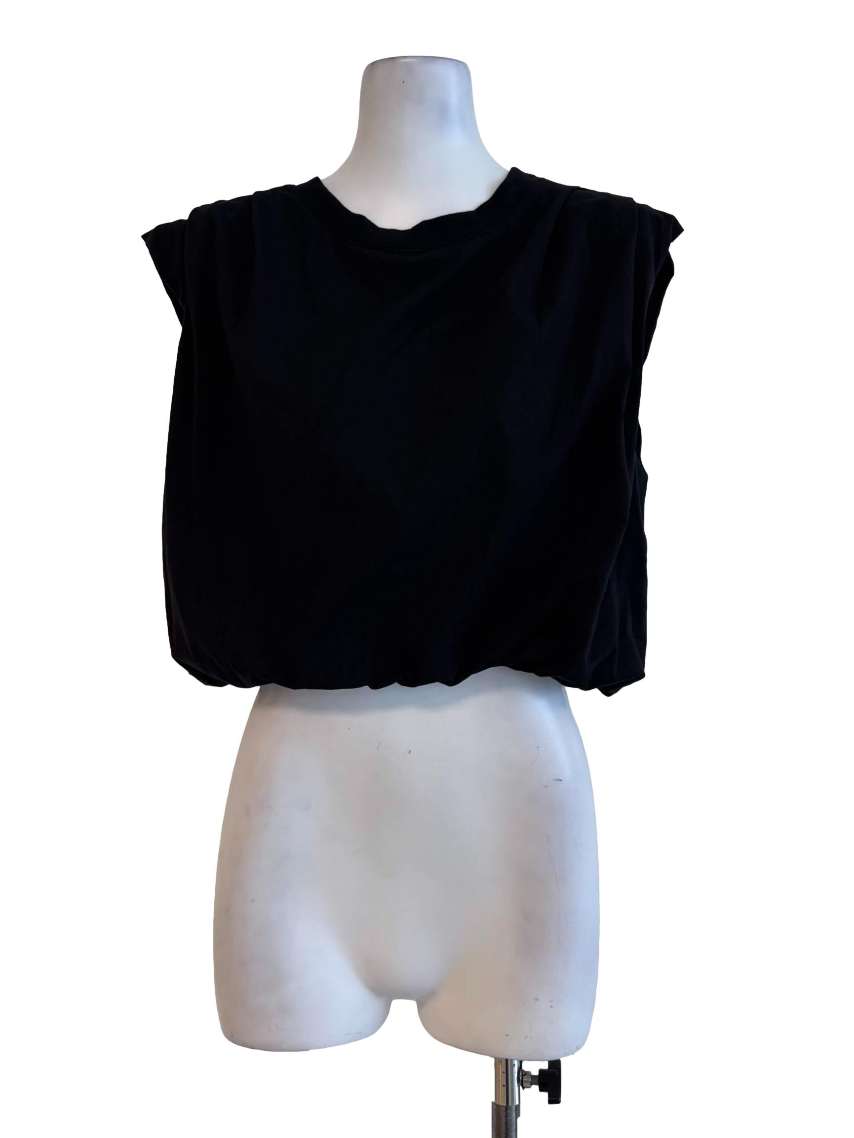 Elastic Black Round Neck Crop Top
